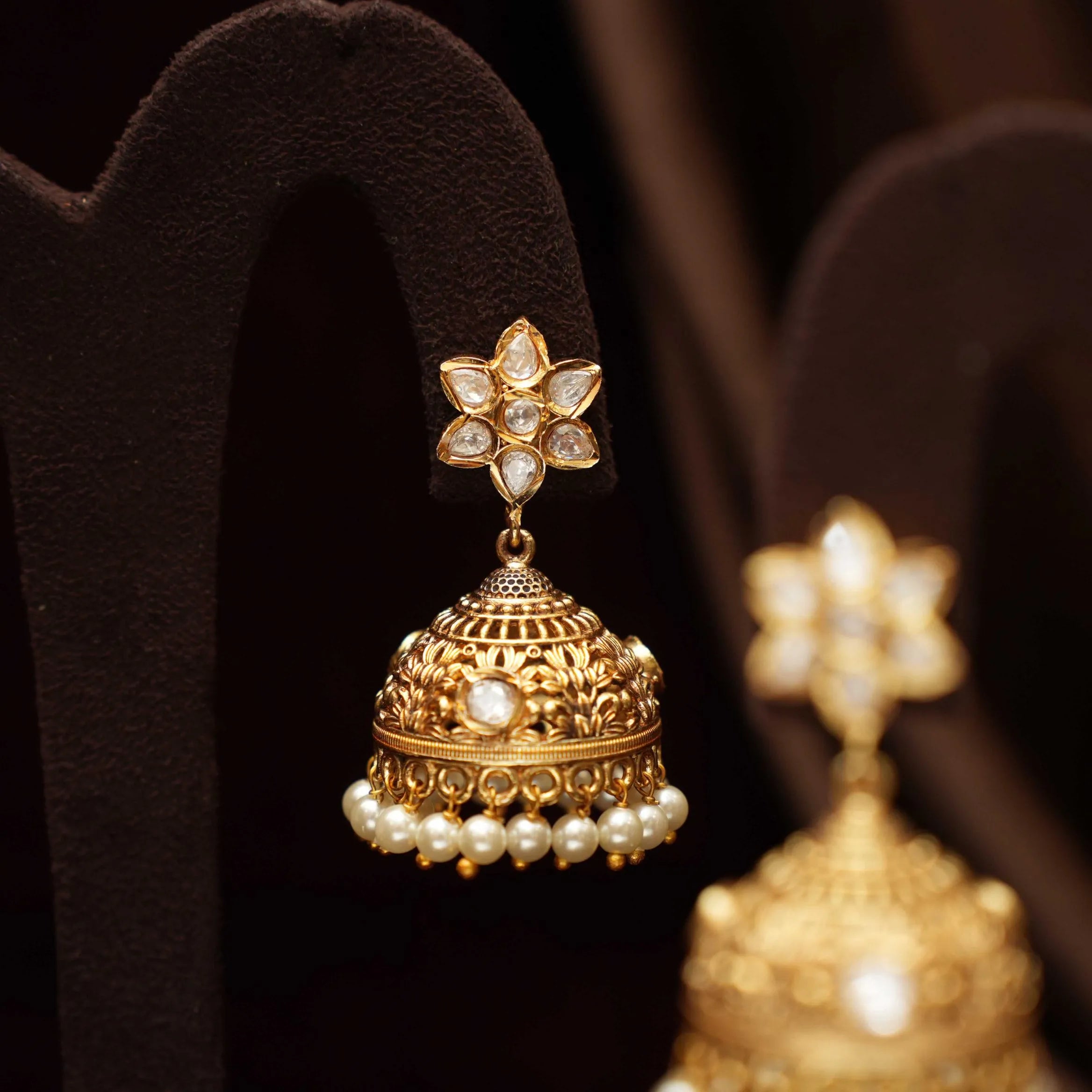 Reeyanshi Antique Jhumka Earrings - White