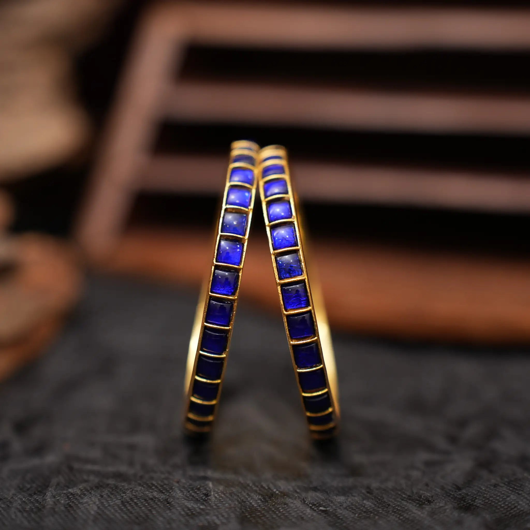 Rekha Polki Bangles - Blue