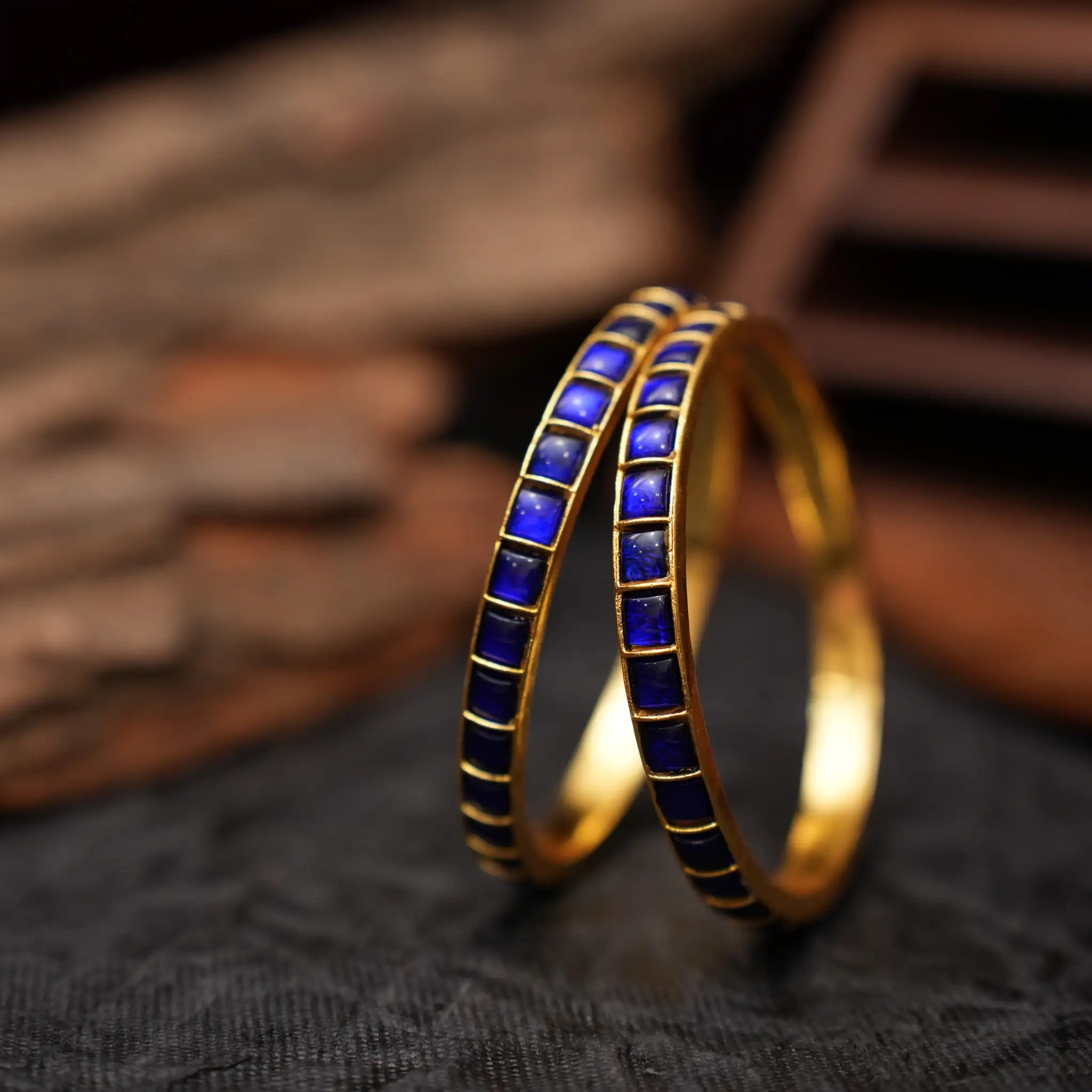 Rekha Polki Bangles - Blue