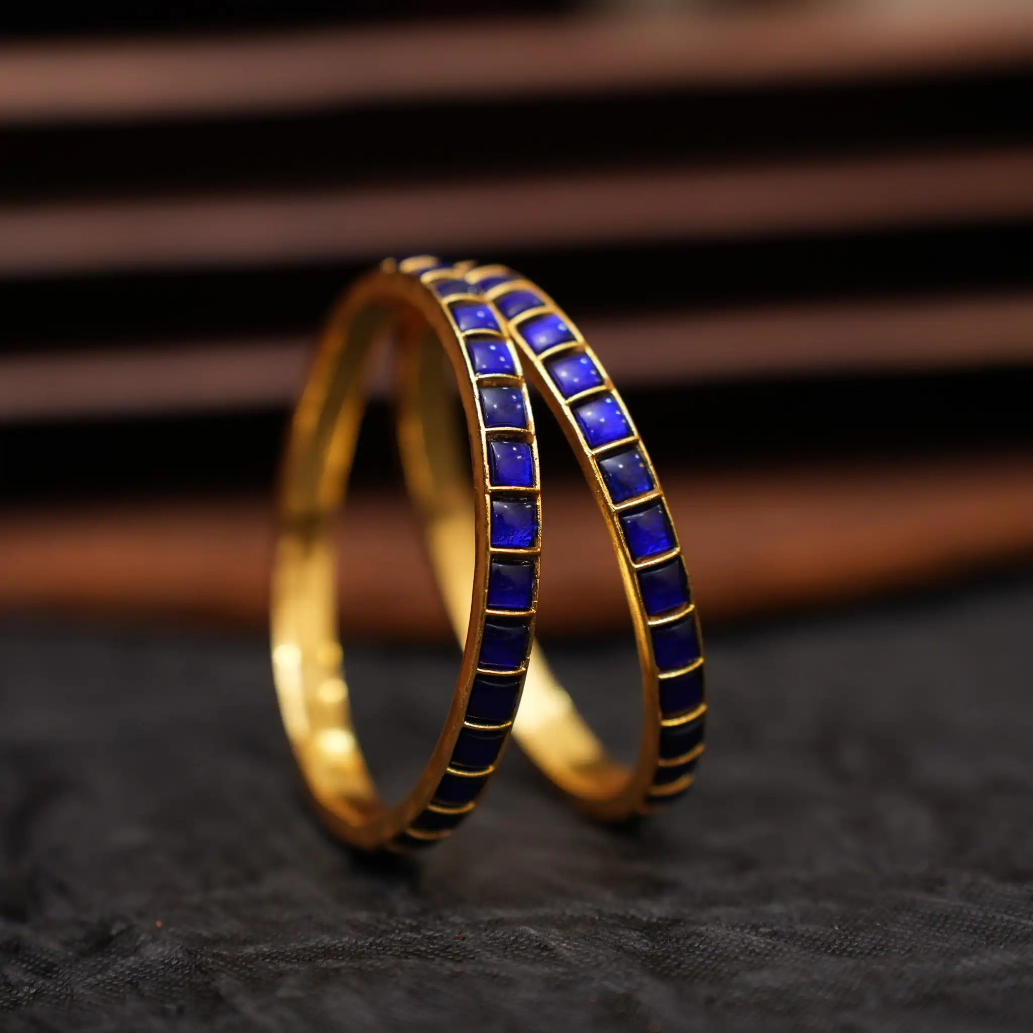 Rekha Polki Bangles - Blue