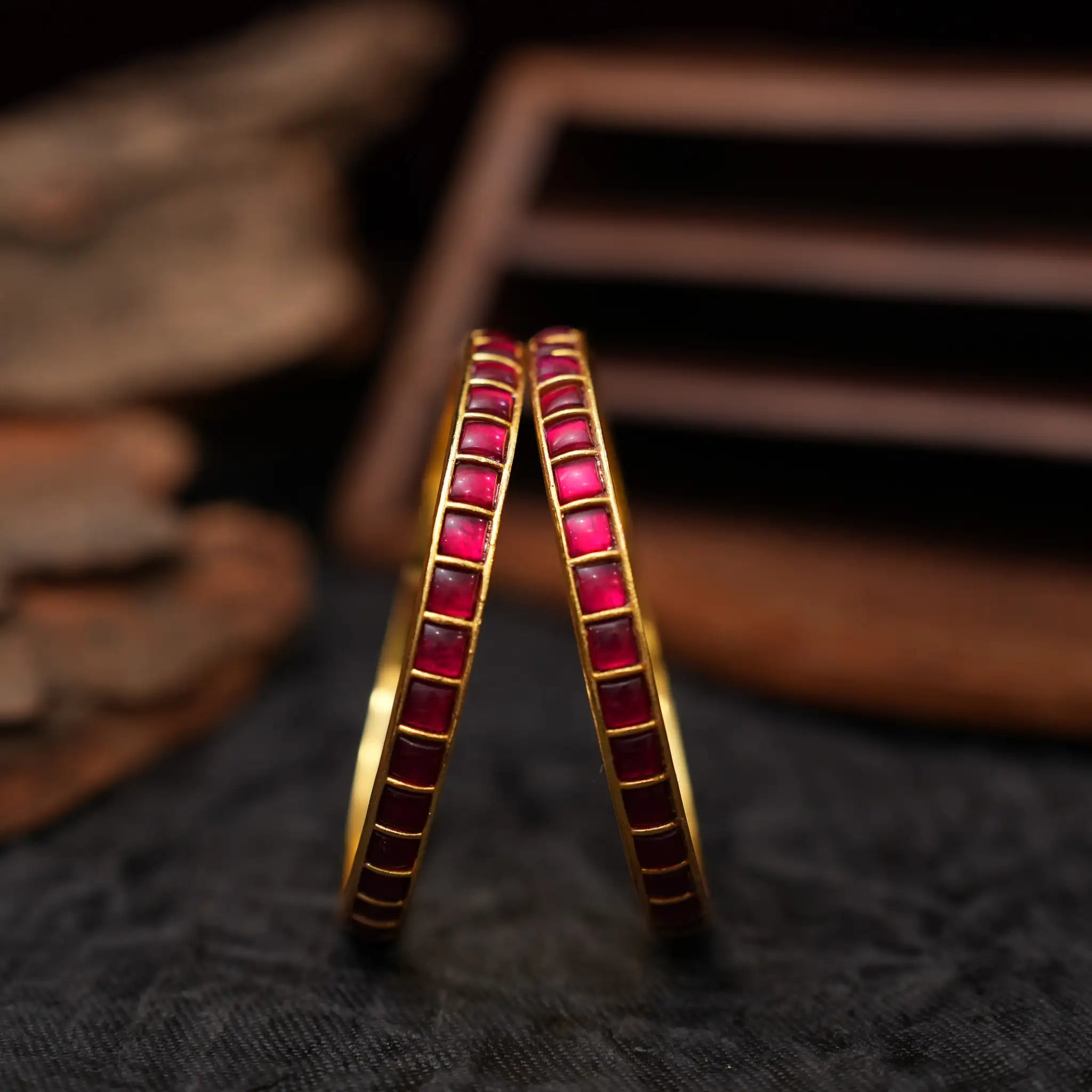 Rekha Polki Bangles - Reddish Pink