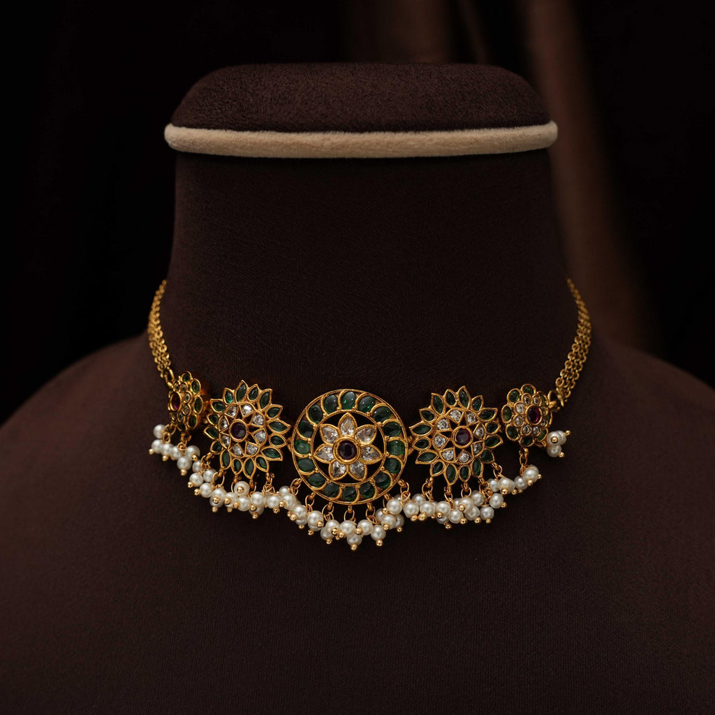 Revati Antique Choker - Green & Red
