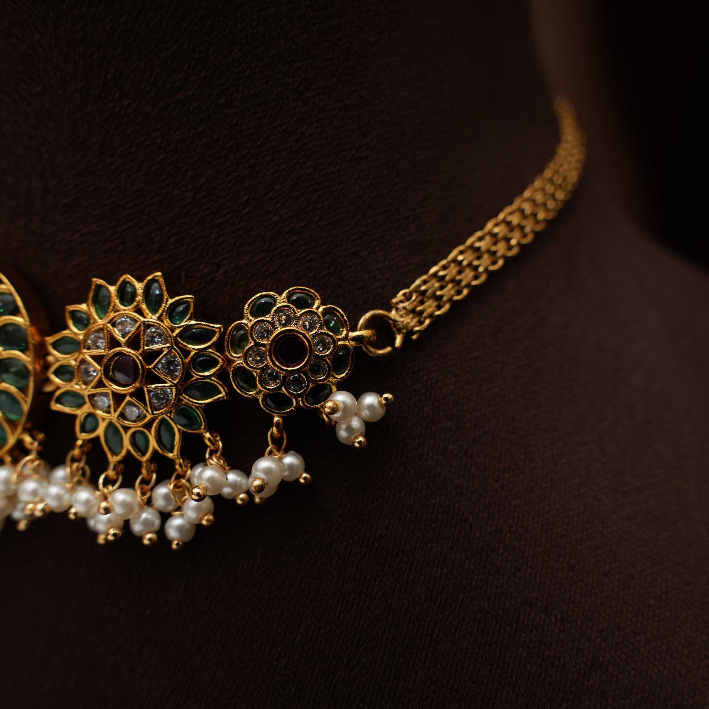 Revati Antique Choker - Green & Red