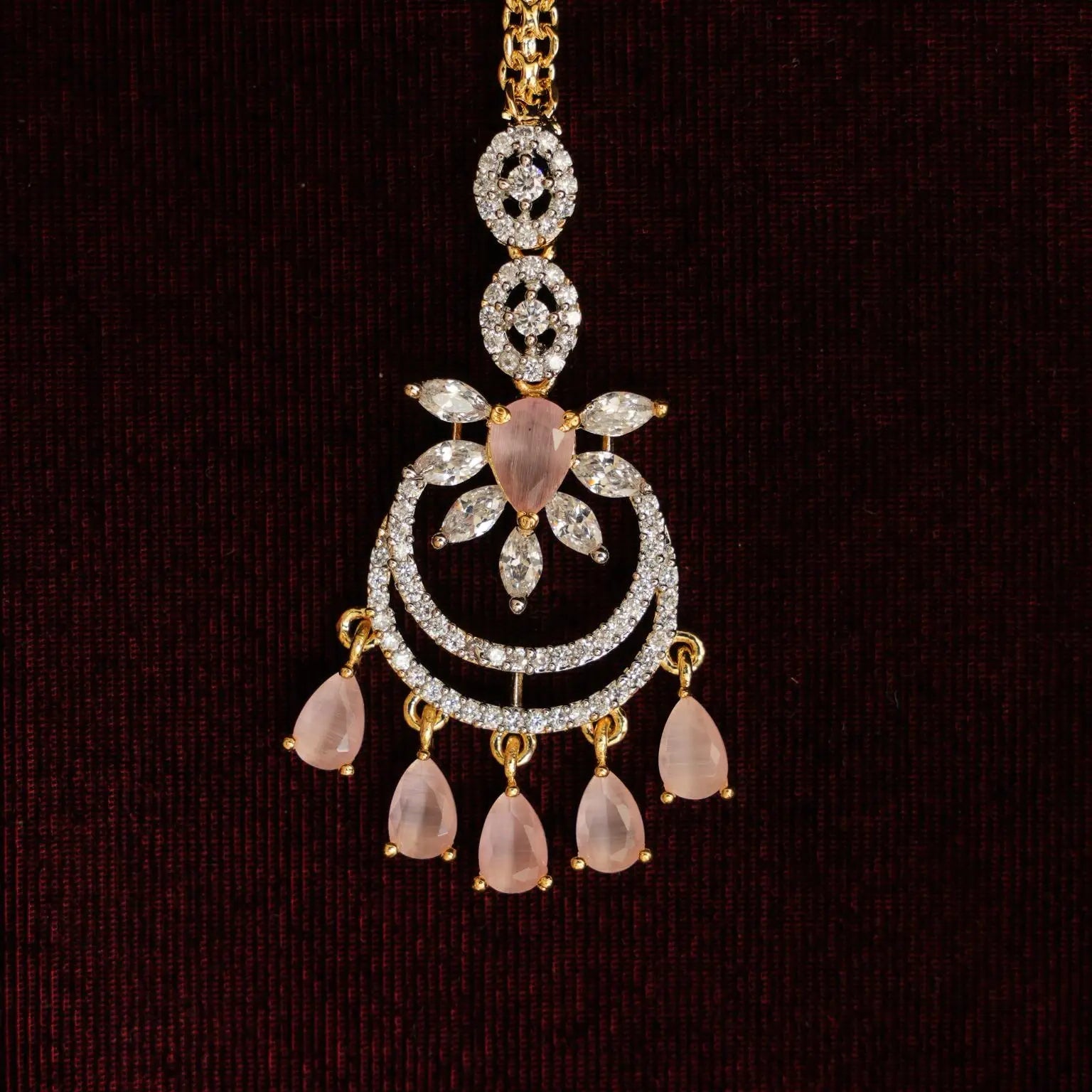 Dharuna Zircon Tikka - Pastel Pink