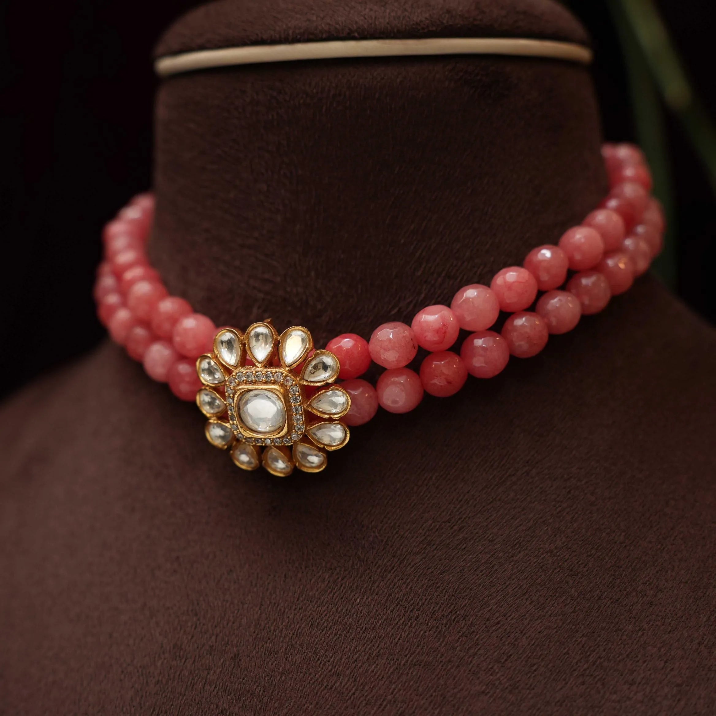 Risha Polki Beaded Choker - Pink - Rimli Boutique