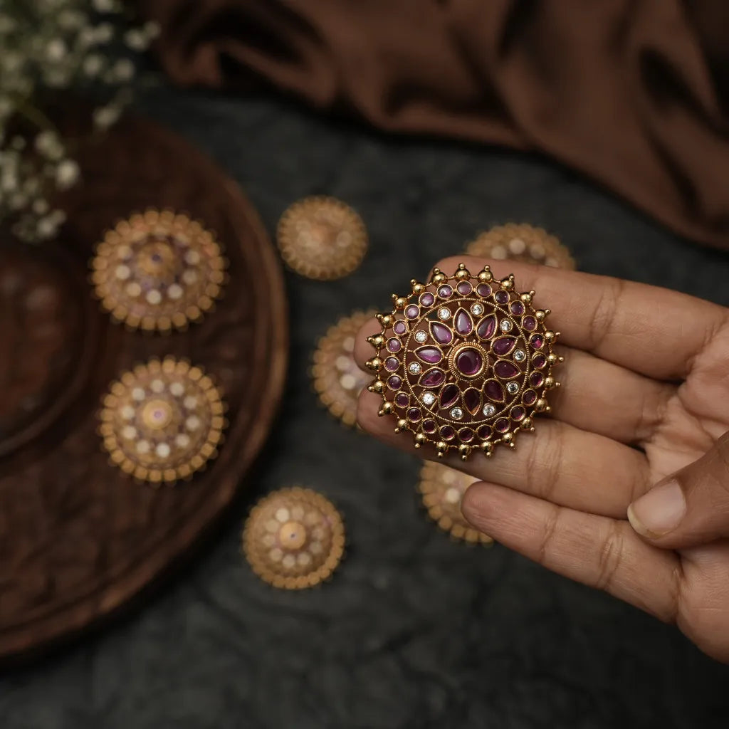 Rishmika Antique Rakkodi/ Hair Pin - Red