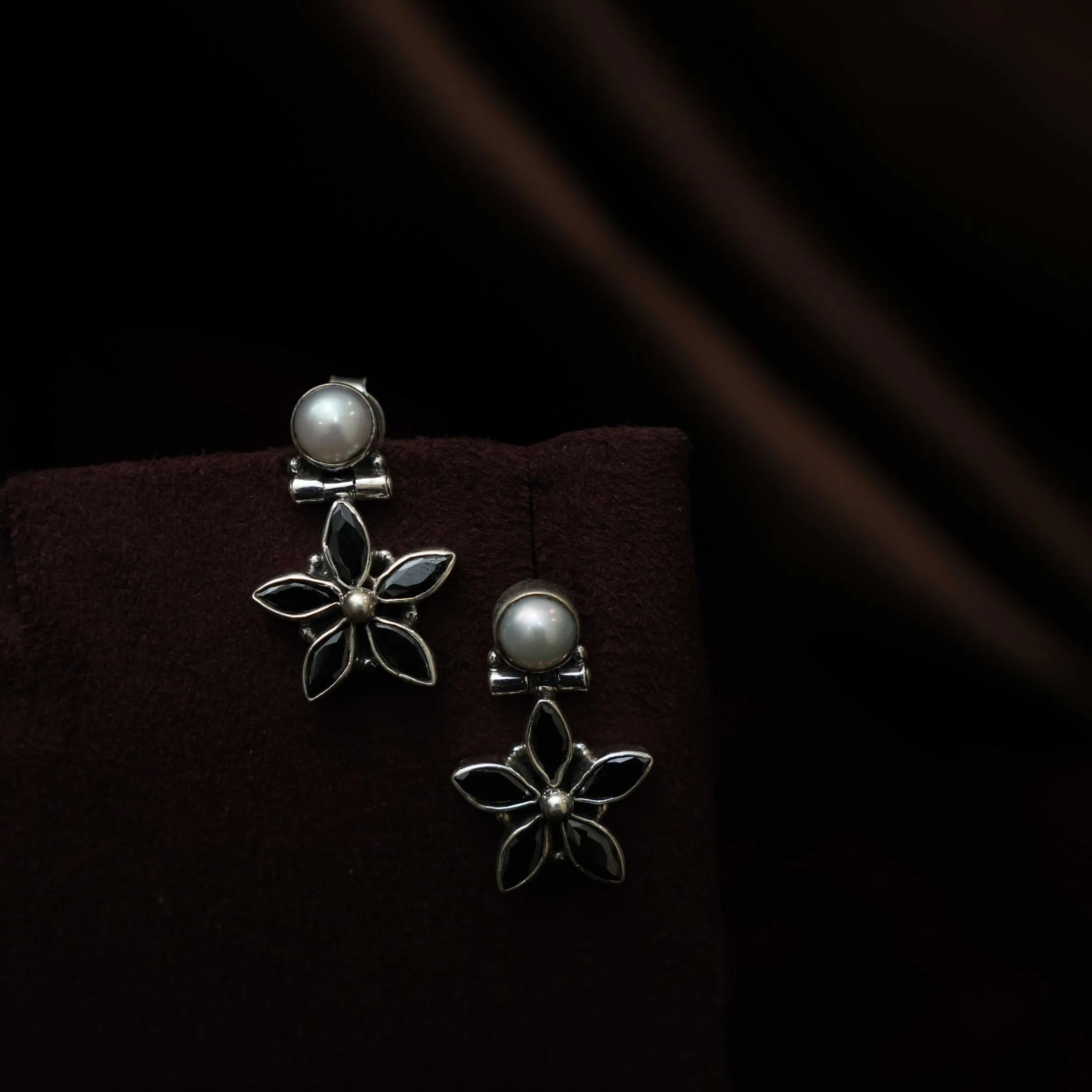 Rishona Silver Oxidised Earrings -  Black