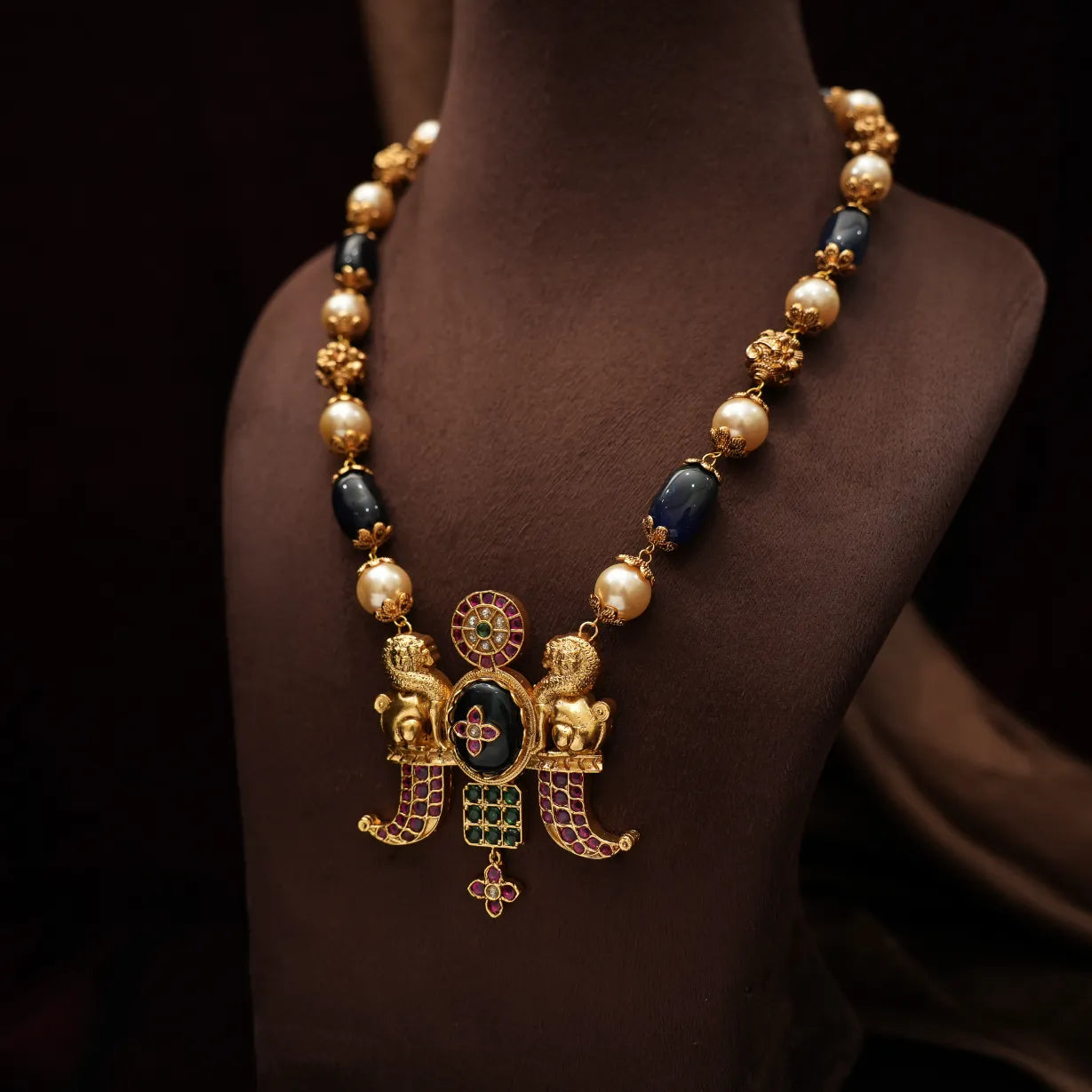 Riva Beaded Polki Necklace - Blue