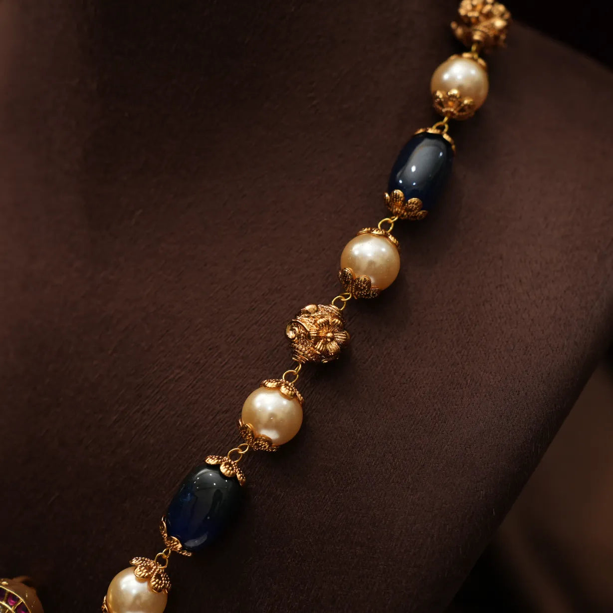 Riva Beaded Polki Necklace - Blue