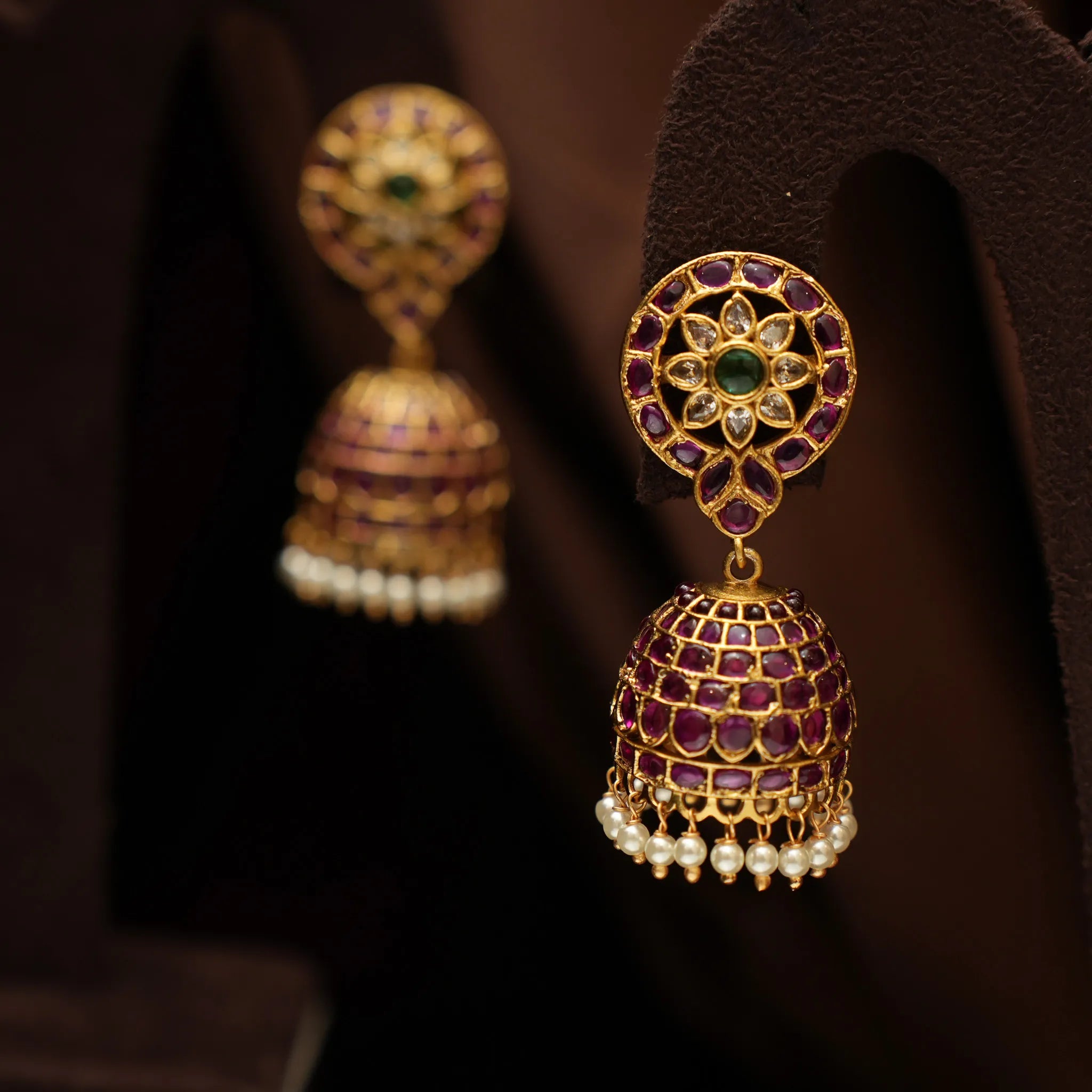 Rivya Antique Jhumka Earrings - White