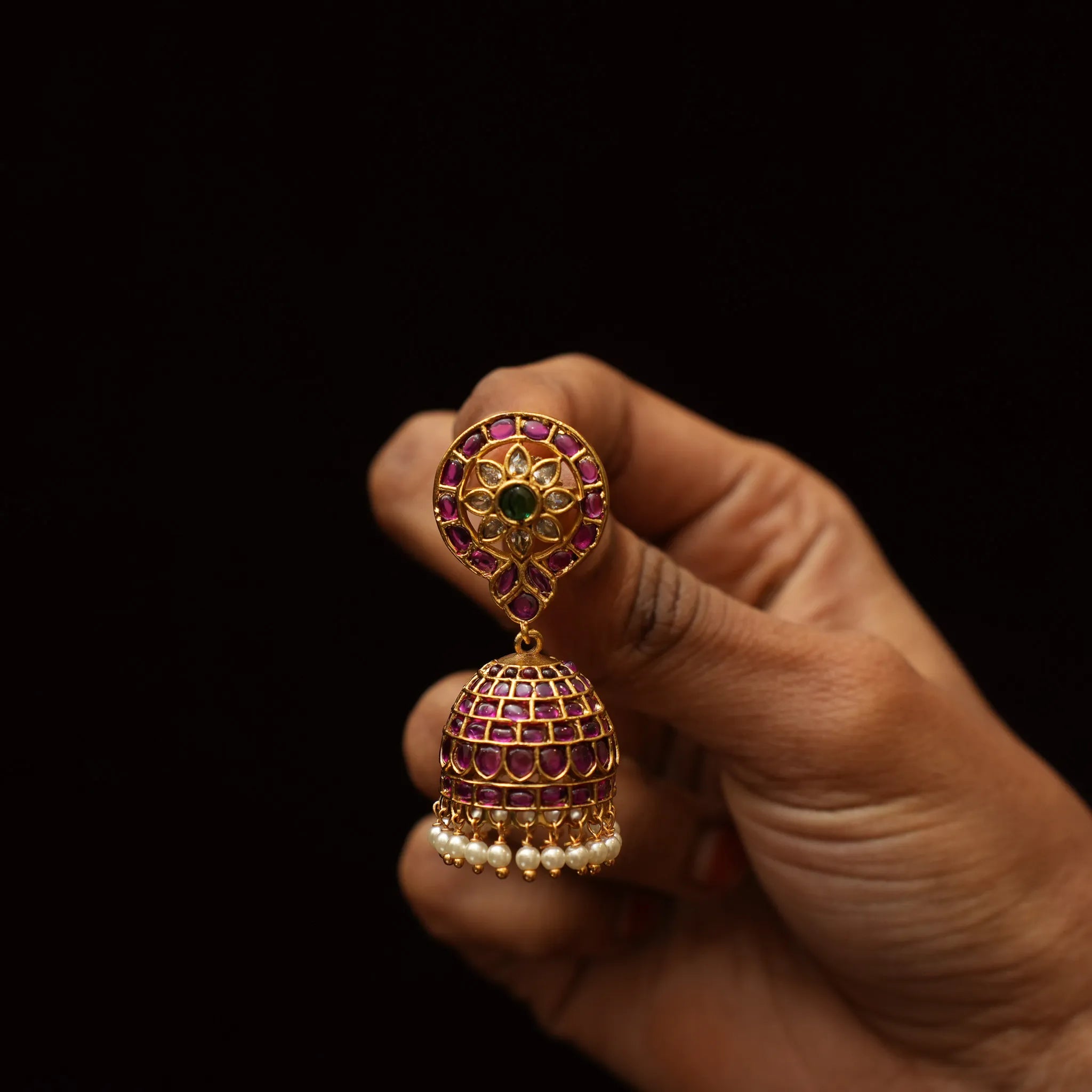 Rivya Antique Jhumka Earrings - White