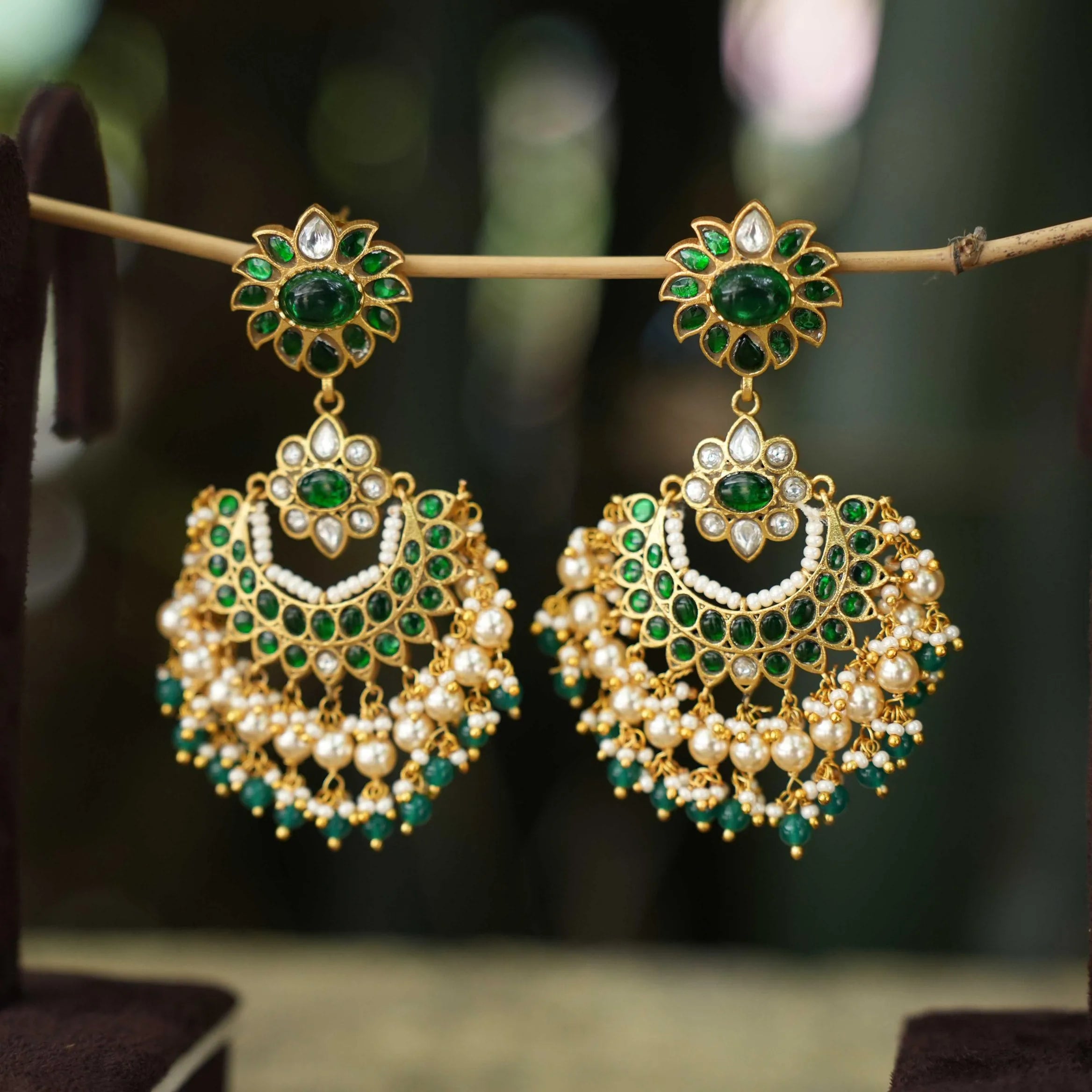 Roshini Chandbali Earrings - Green