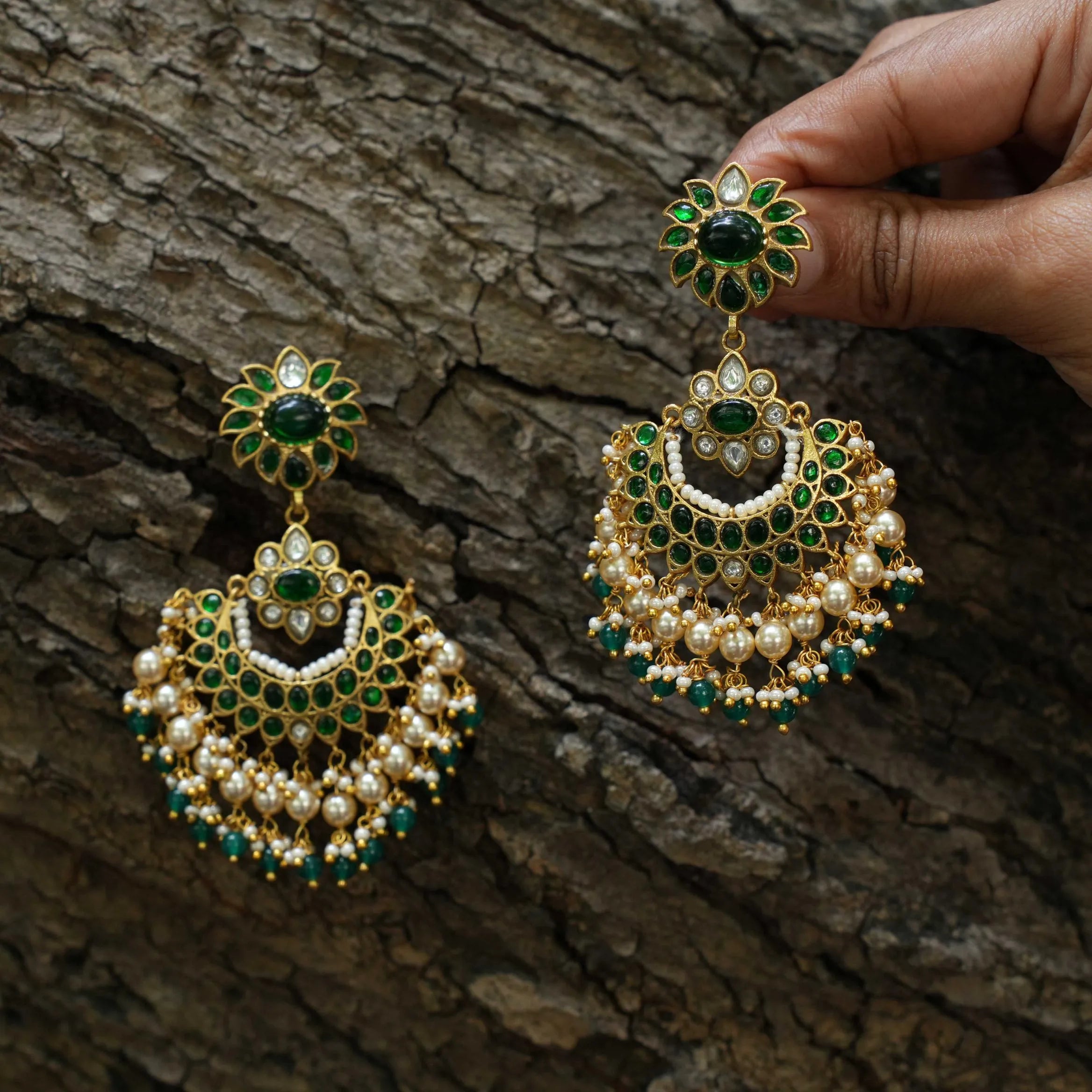Roshini Chandbali Earrings - Green