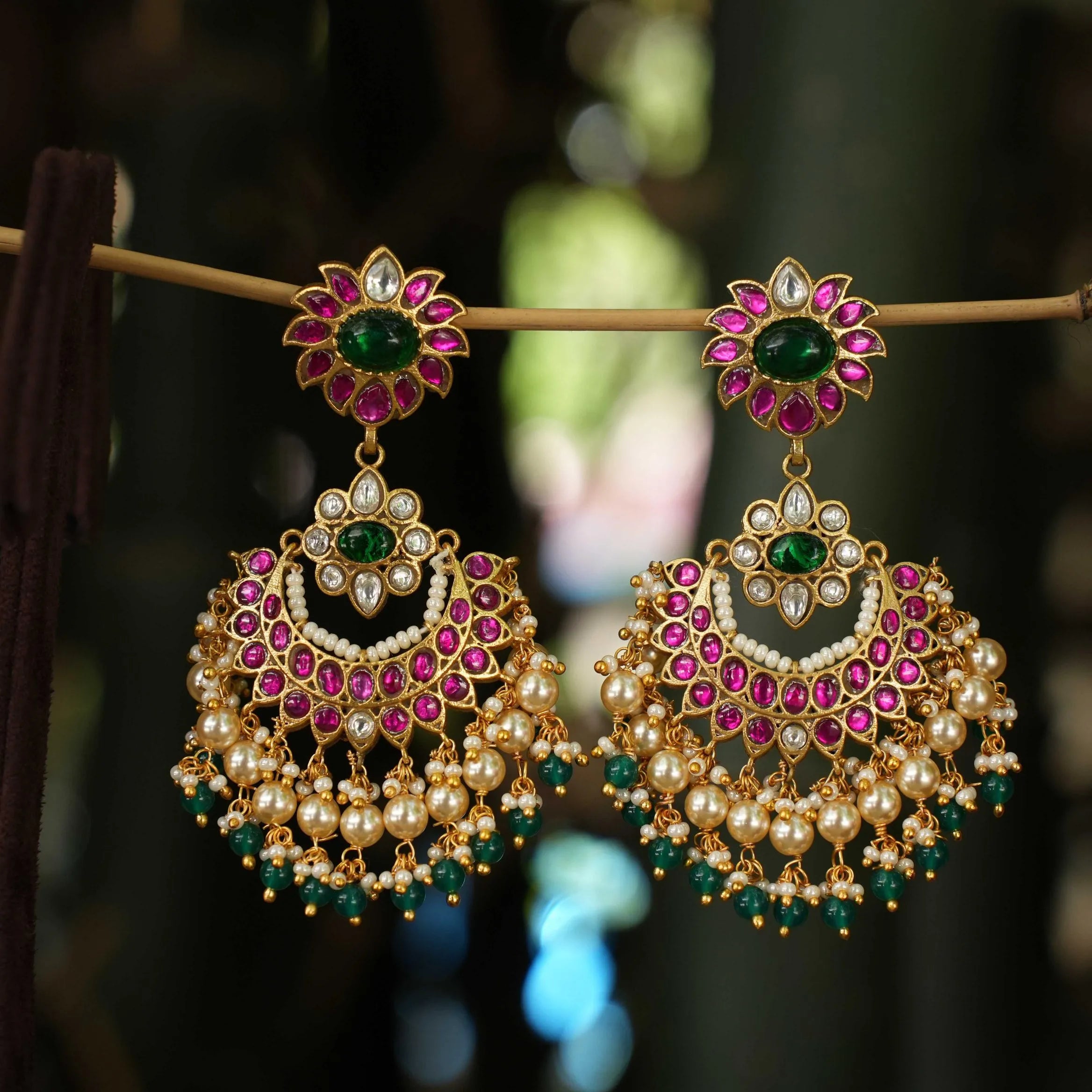 Roshini Chandbali Earrings - Red