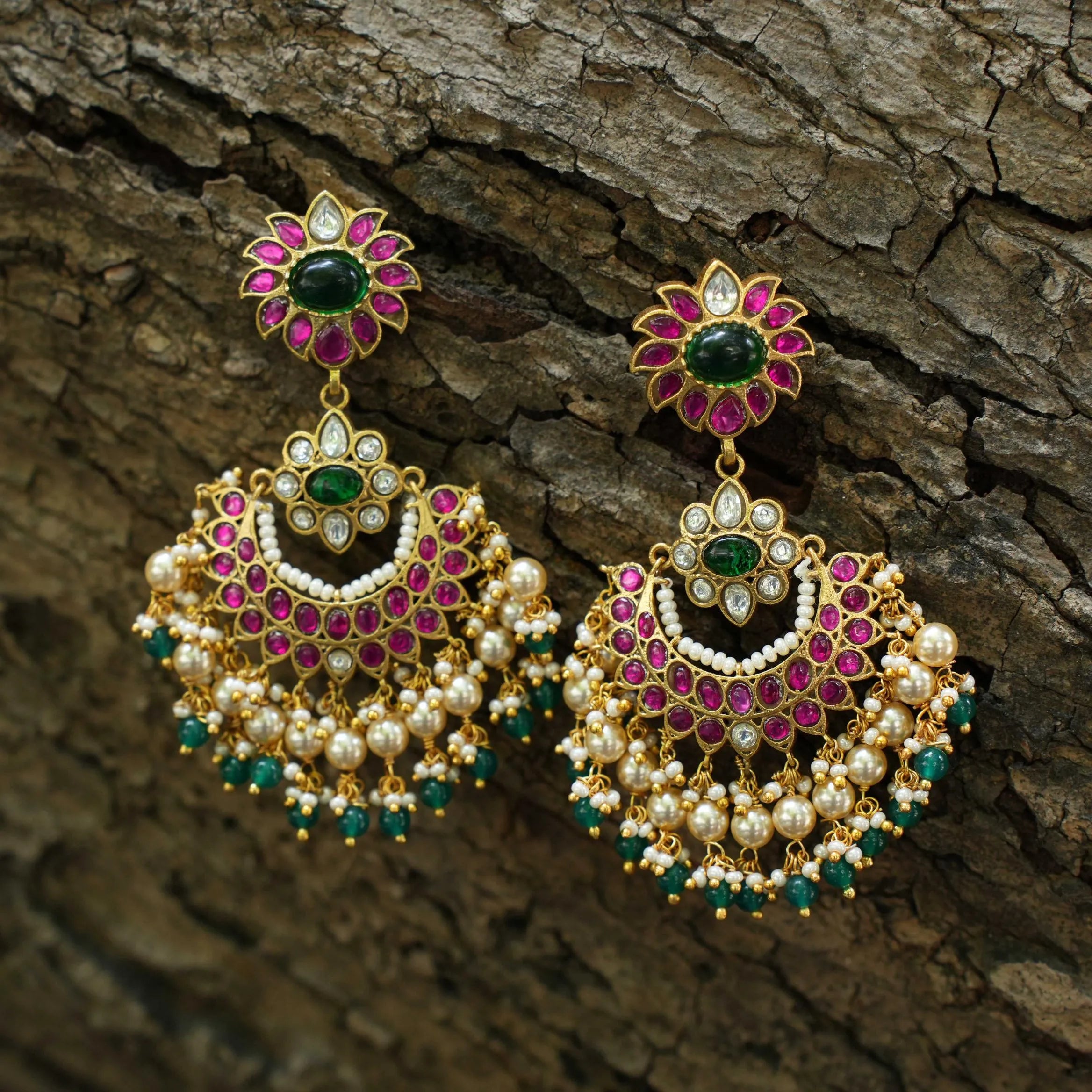 Roshini Chandbali Earrings - Red