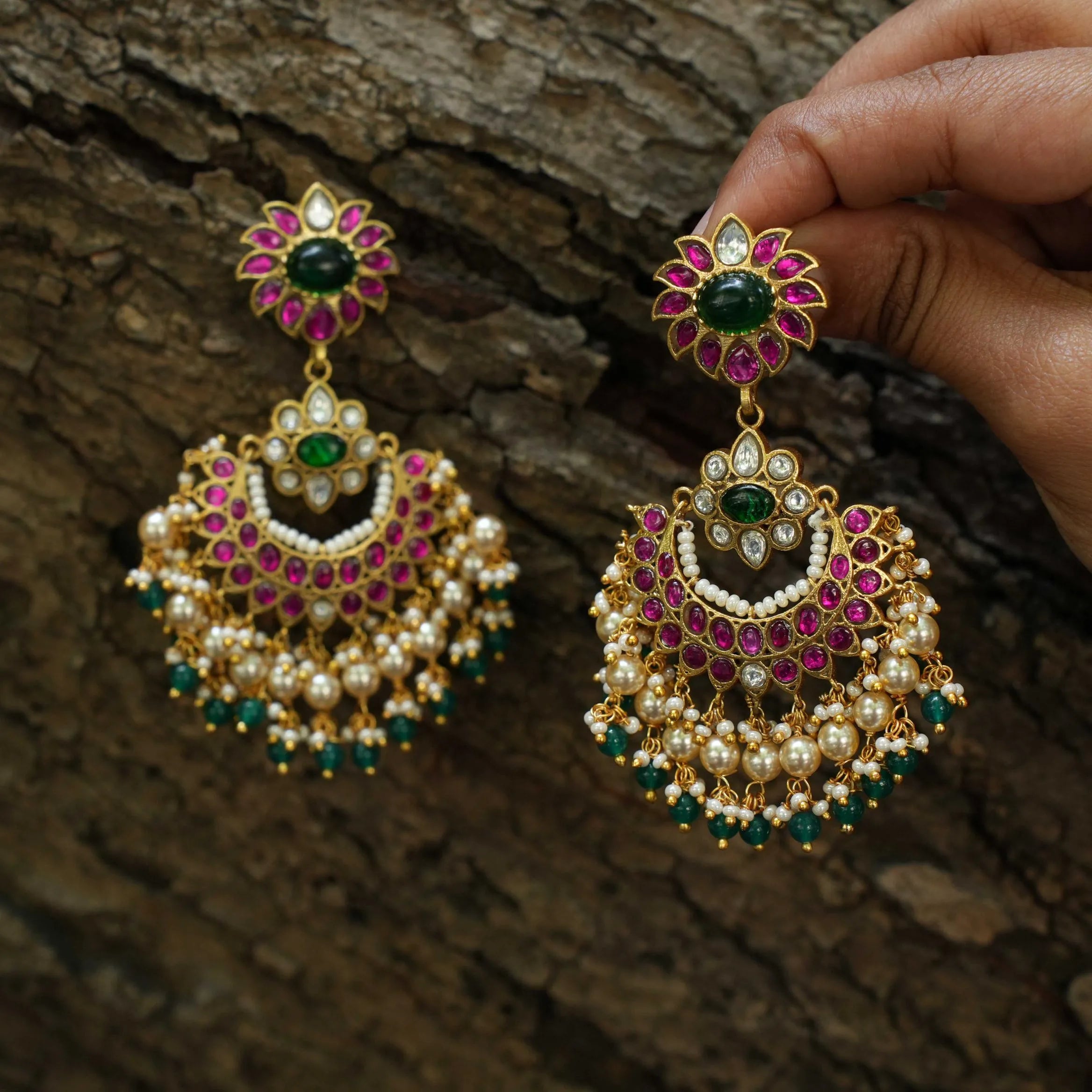 Roshini Chandbali Earrings - Red