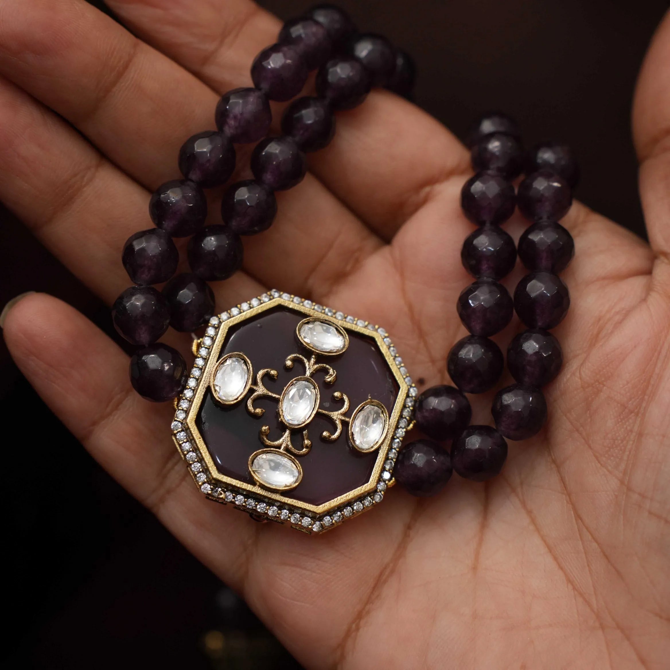 Ruchira Beaded Necklace - Dark Purple