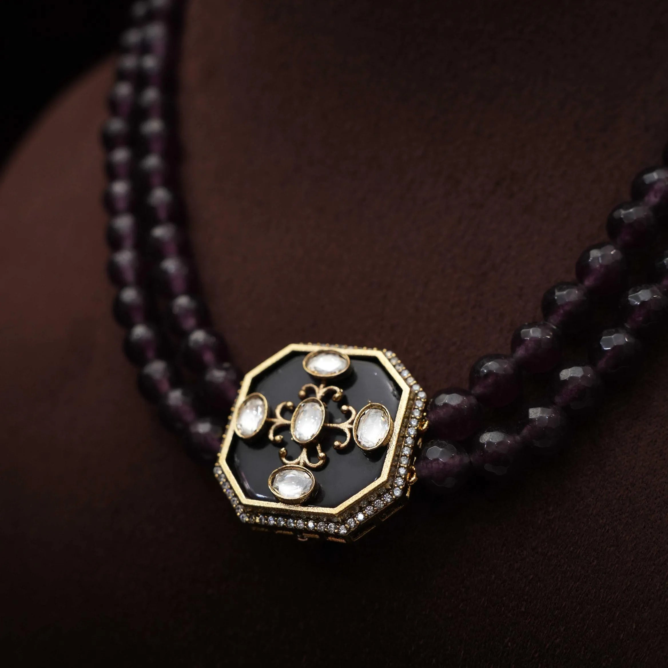 Ruchira Beaded Necklace - Dark Purple