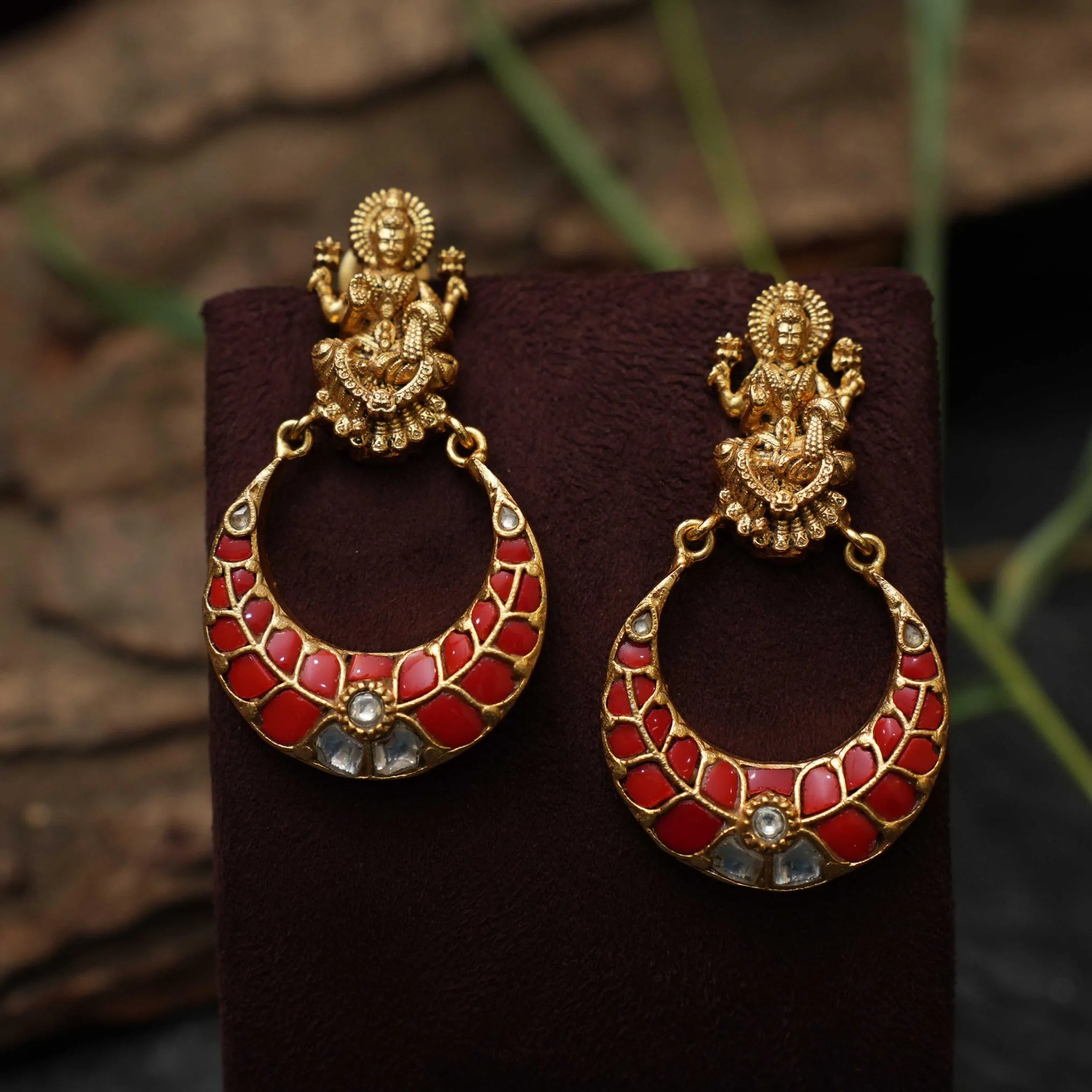Saylor Antique Chandbali Earrings - Coral