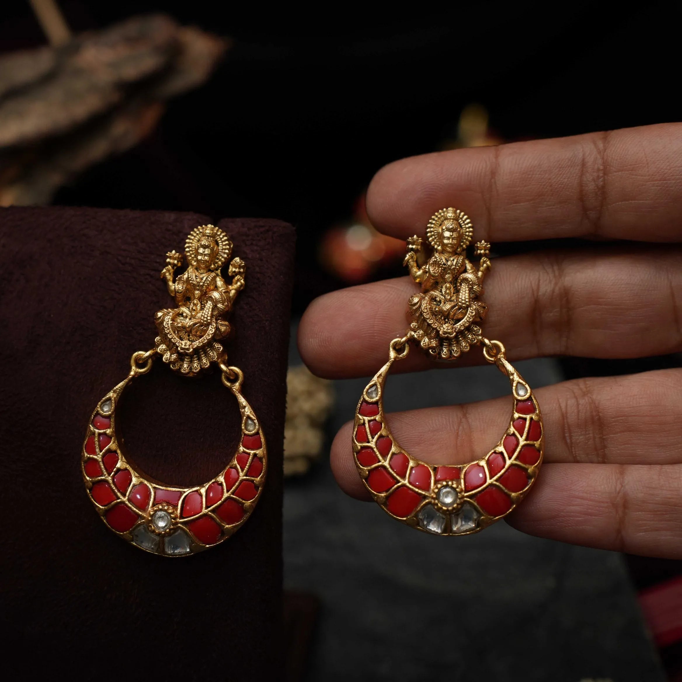 Saylor Antique Chandbali Earrings - Coral
