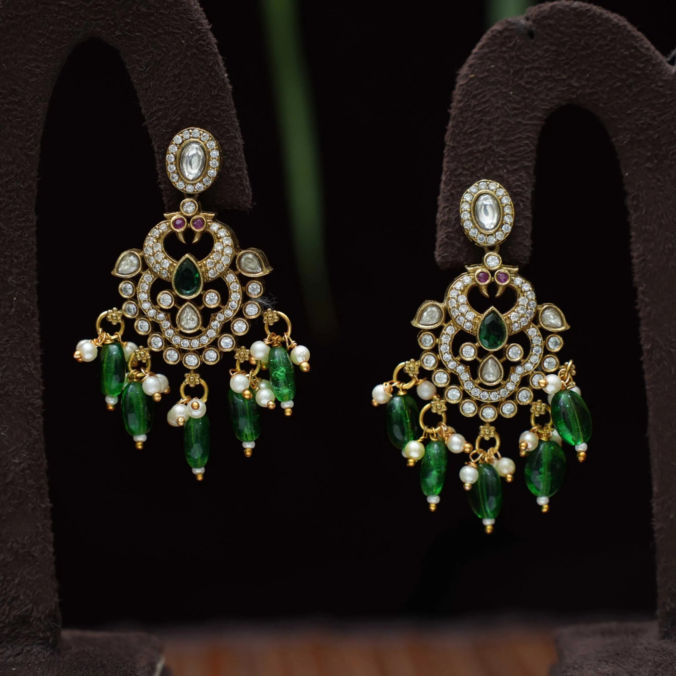 Priya Polki Designer Earrings - Green