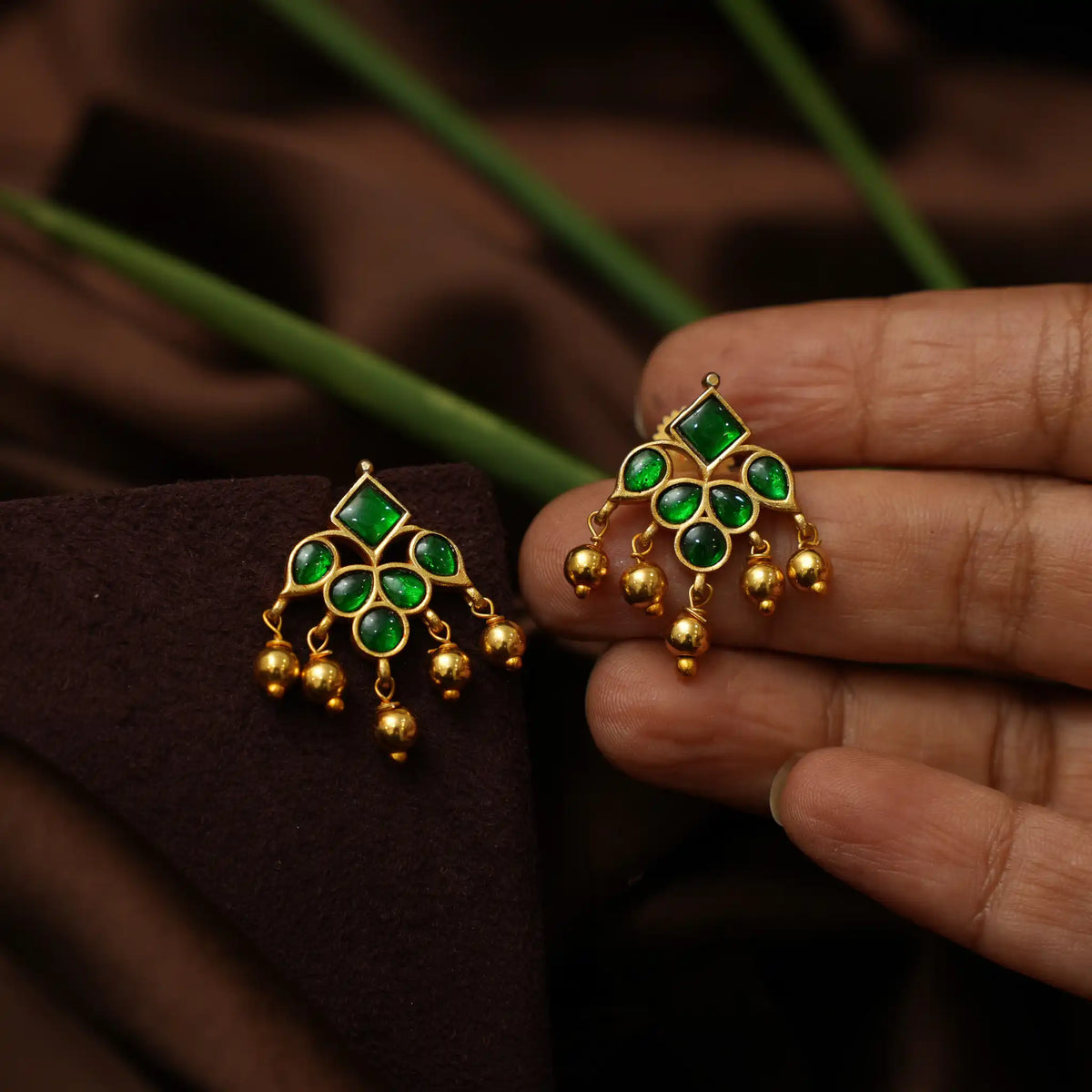 Sirisha Antique Ear Stud - Green