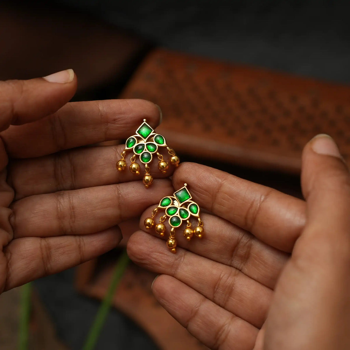 Sirisha Antique Ear Stud - Green