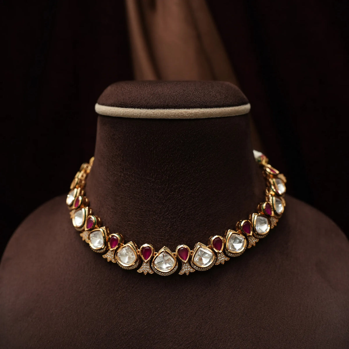 Ashna Polki Necklace - Reddish Pink