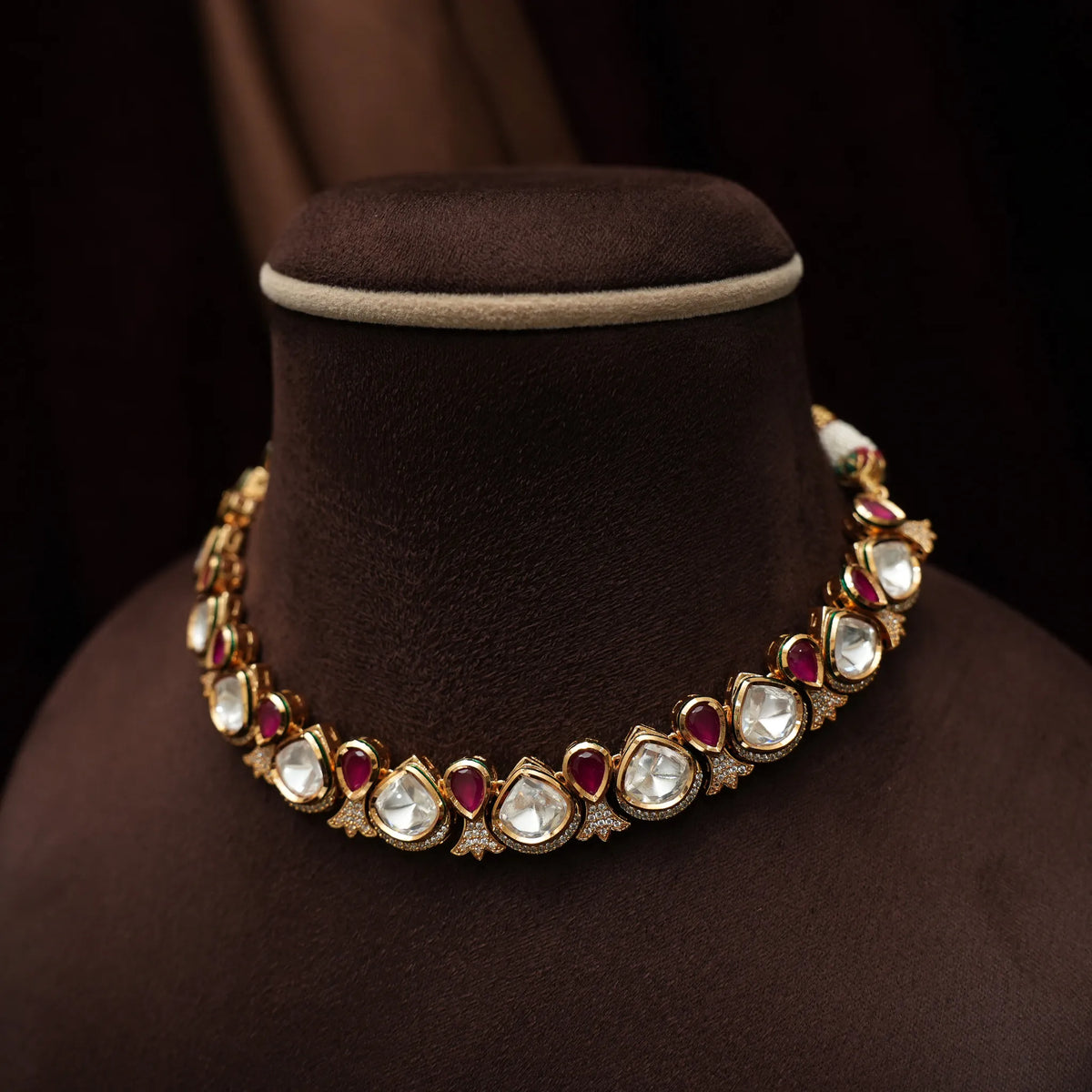 Ashna Polki Necklace - Reddish Pink