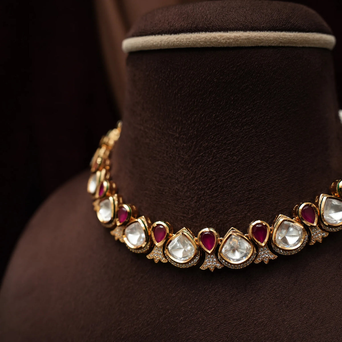 Ashna Polki Necklace - Reddish Pink
