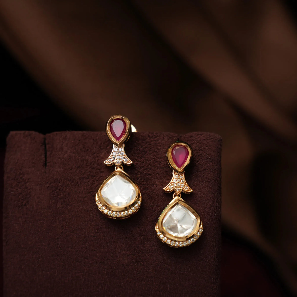 Ashna Polki Necklace - Reddish Pink