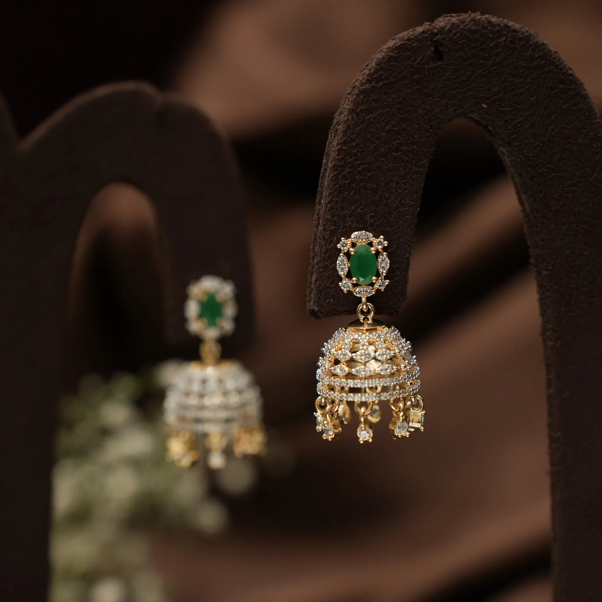 Nuva Zircon Jhumka Earrings -  Green