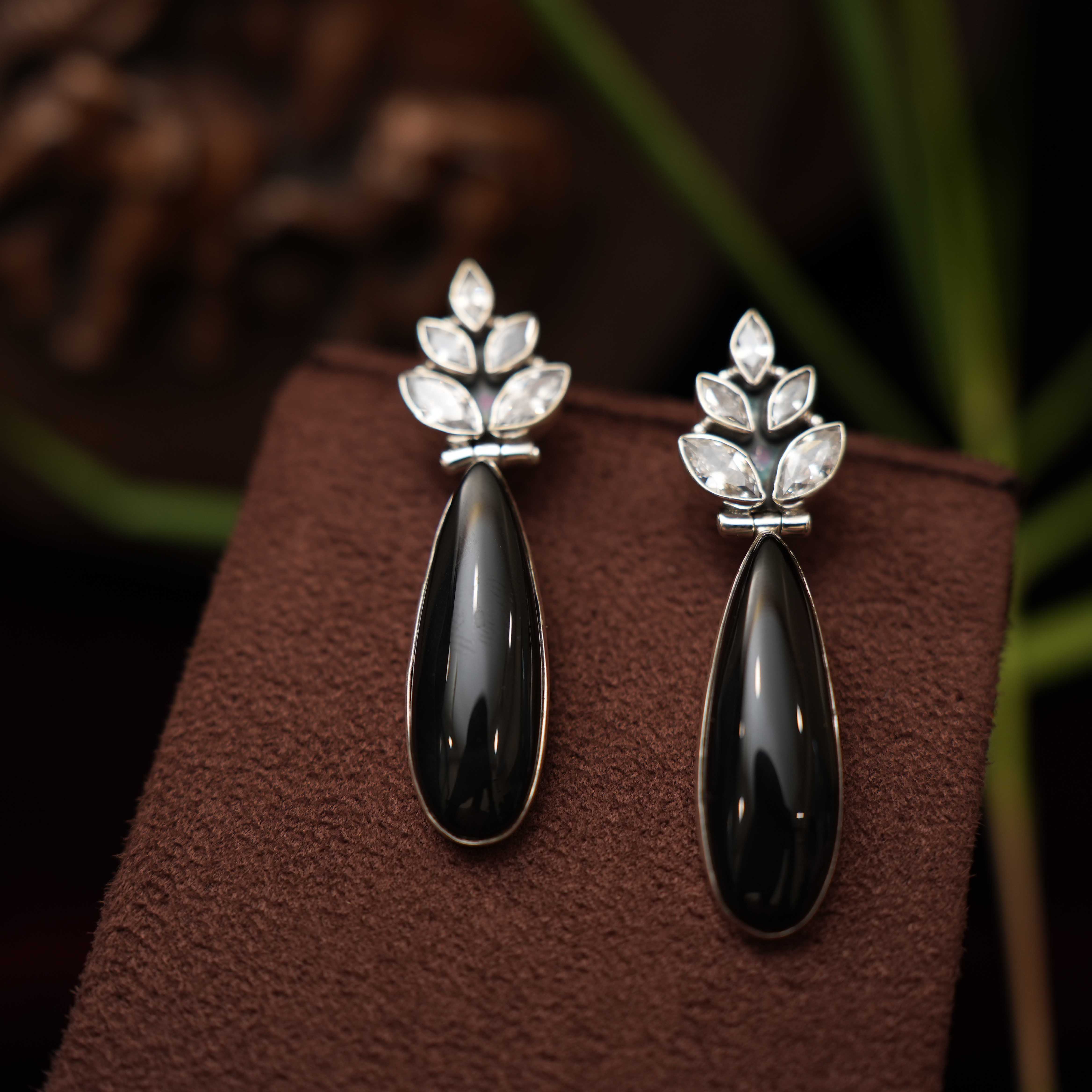 Kezia Oxidized Silver Earrings - Black
