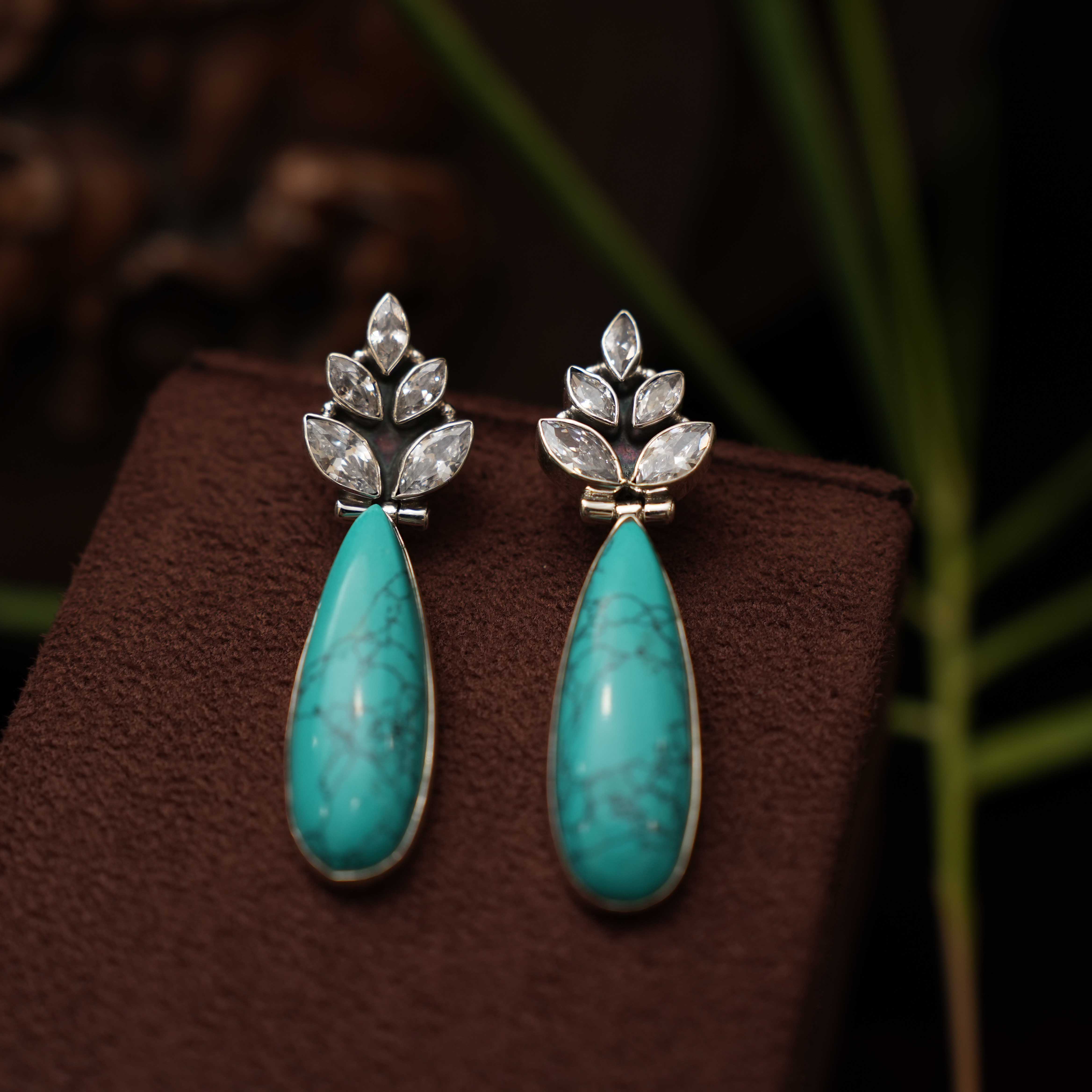Kezia Oxidized Silver Earrings - Turquoise