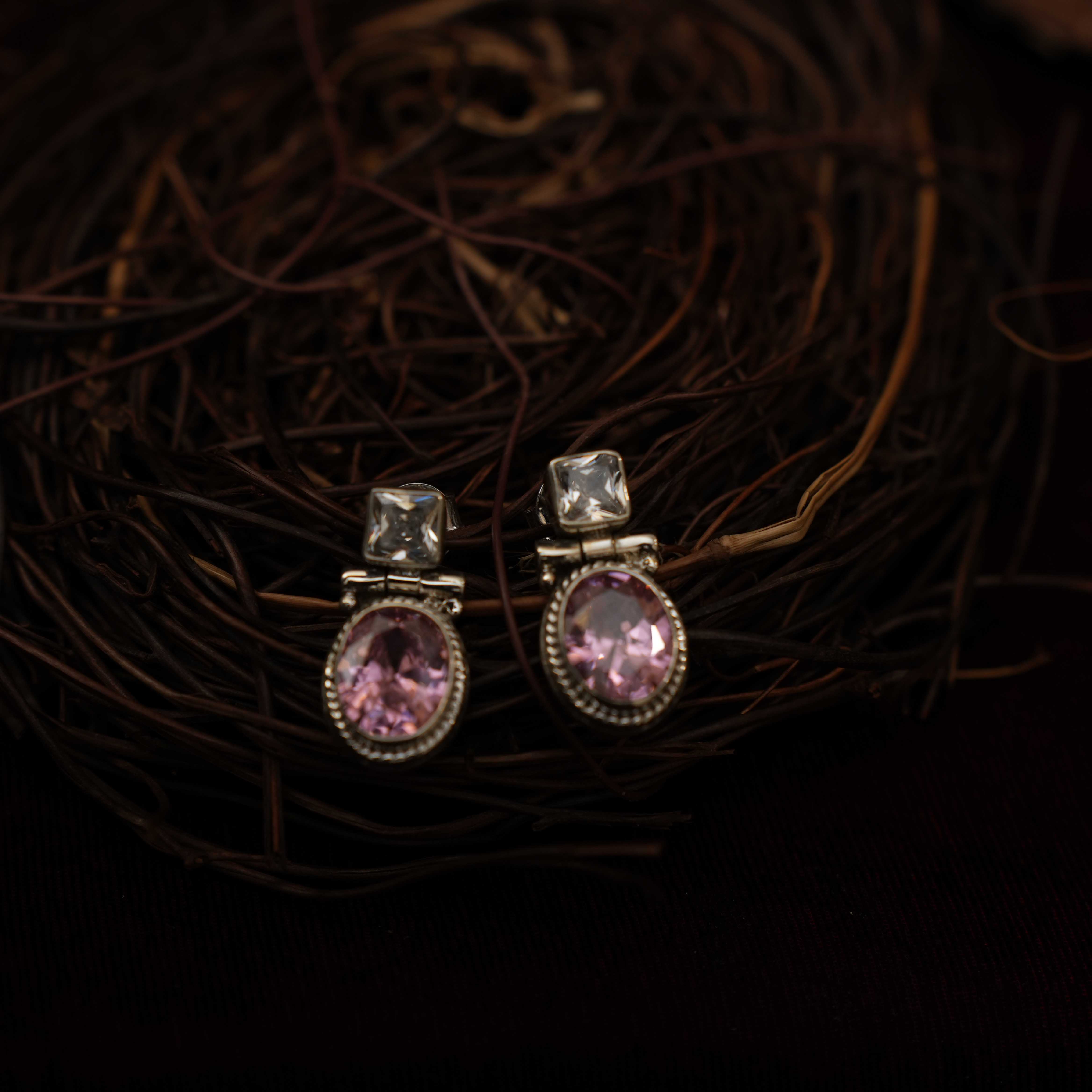 Radhi 925 Oxidized Silver Earrings - Pink