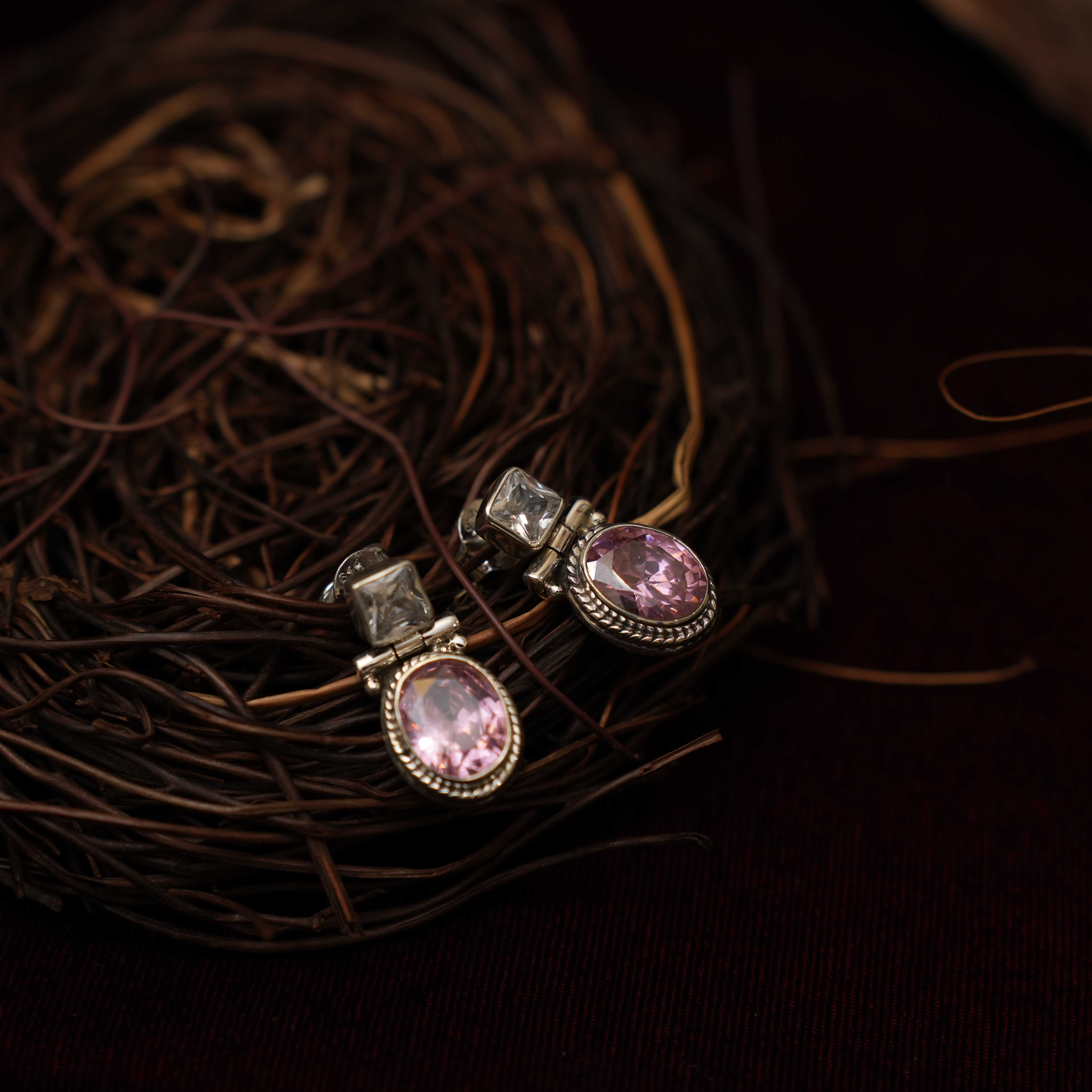 Radhi 925 Oxidized Silver Earrings - Pink