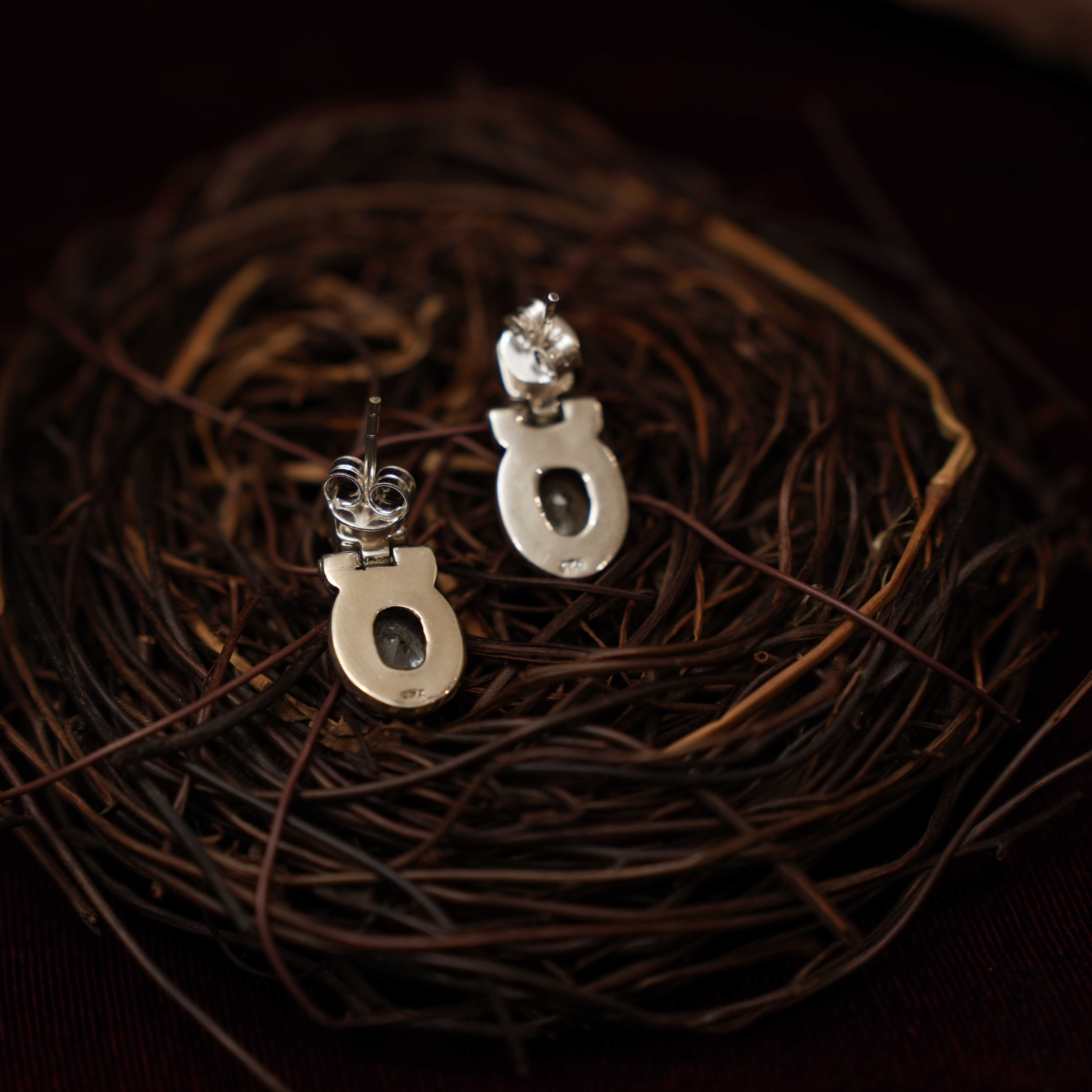 Radhi 925 Oxidized Silver Earrings - Black