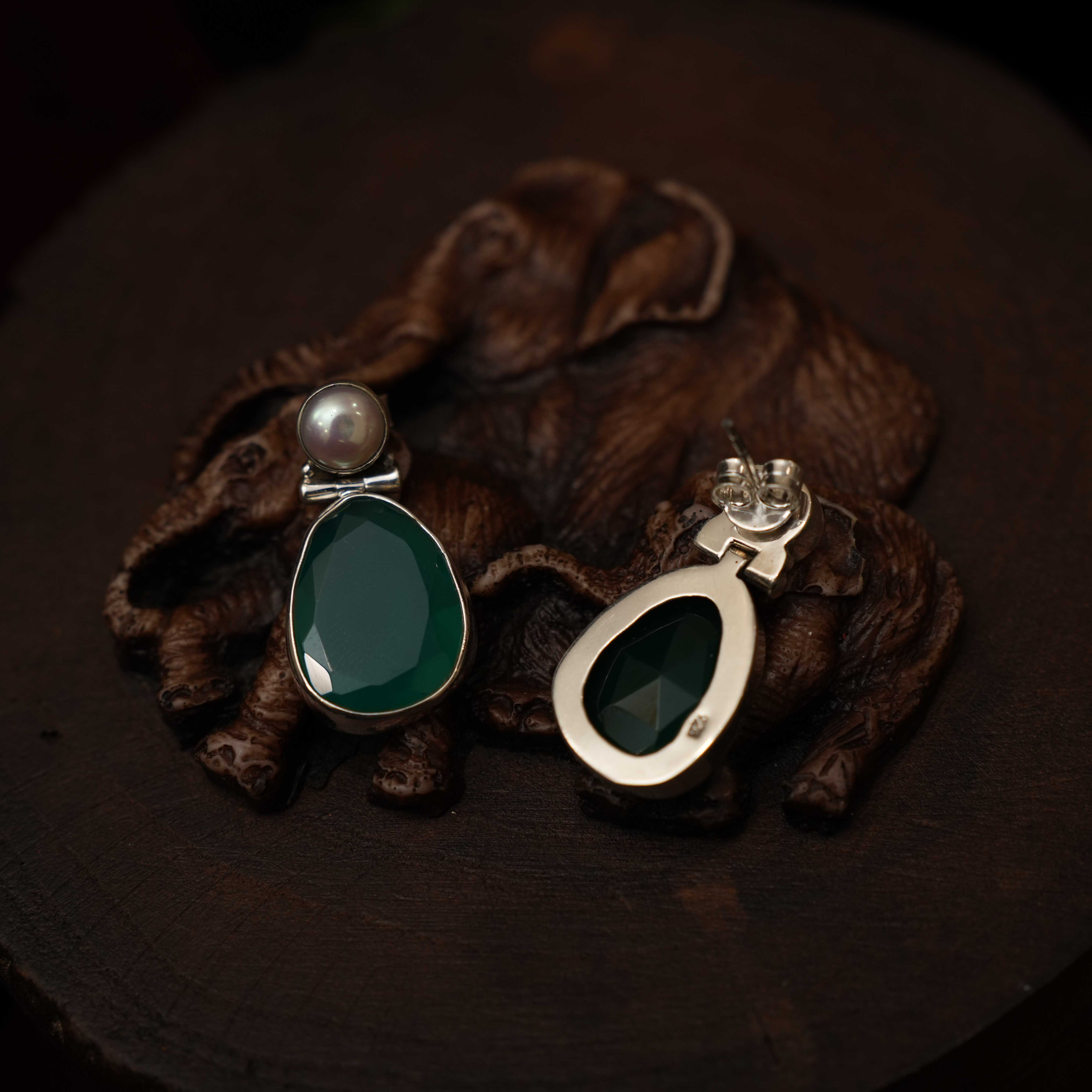 Rushmitha 925 Oxidized Silver Earrings - Green