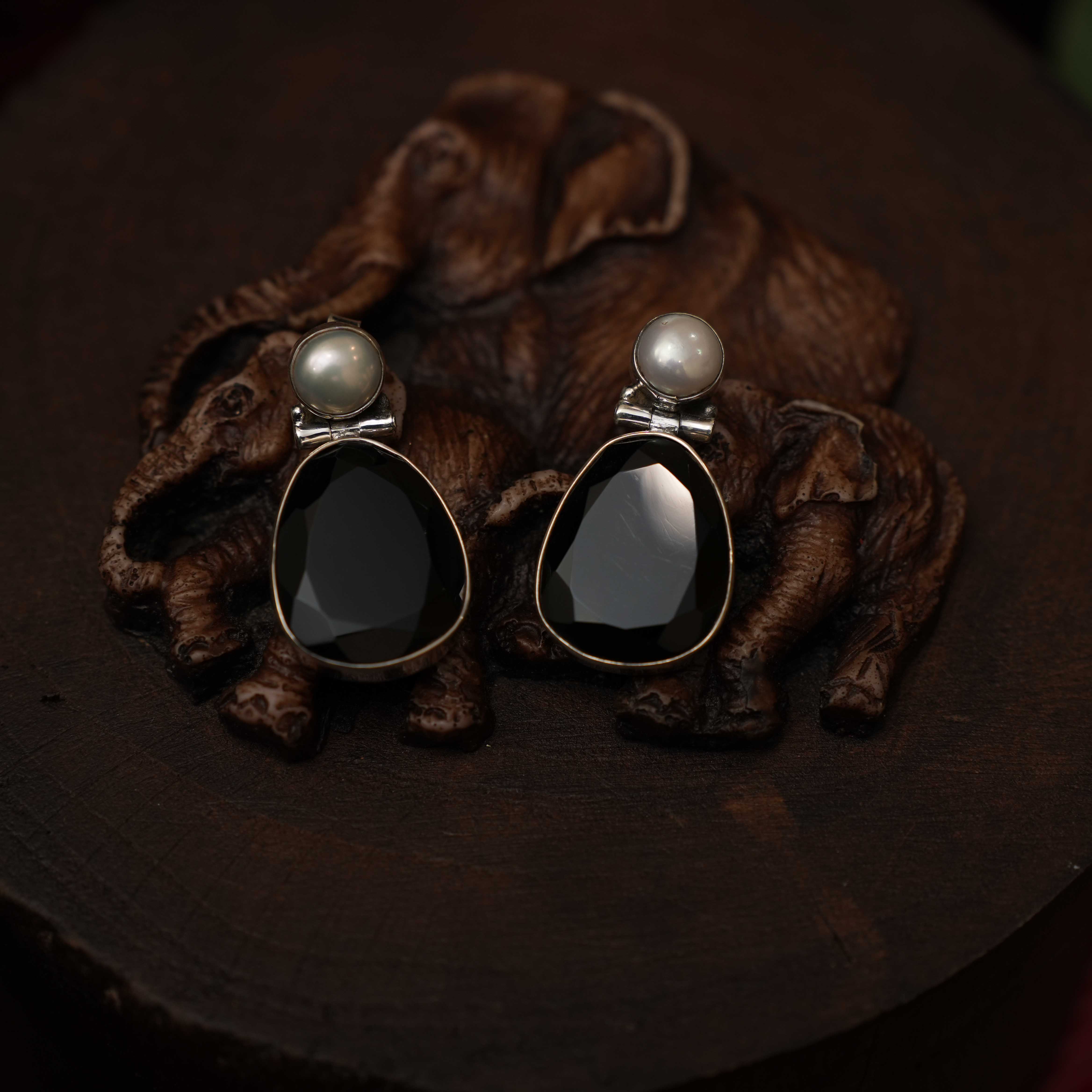 Rushmitha 925 Oxidized Silver Earrings - Black