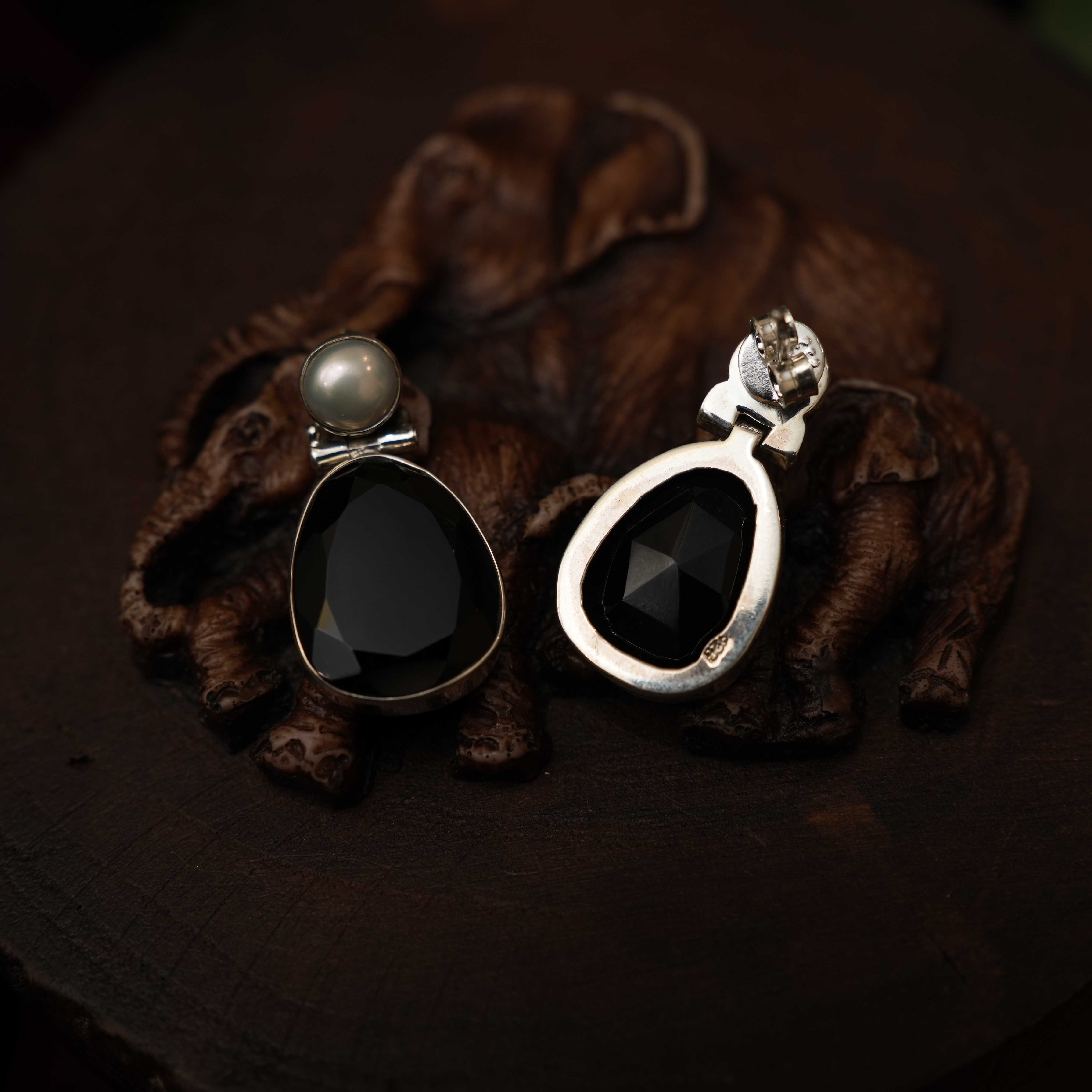 Rushmitha 925 Oxidized Silver Earrings - Black