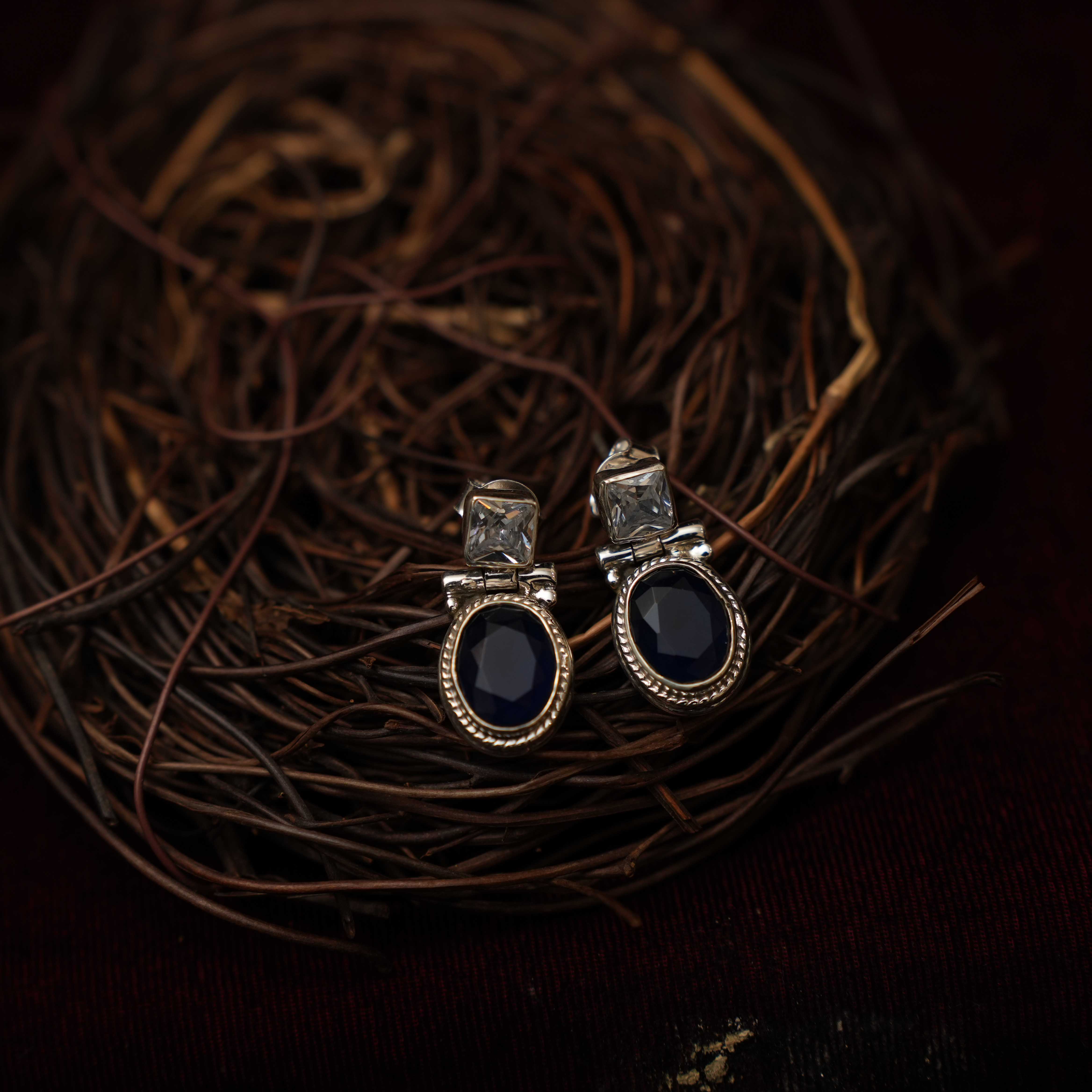 Radhi 925 Oxidized Silver Earrings - Blue