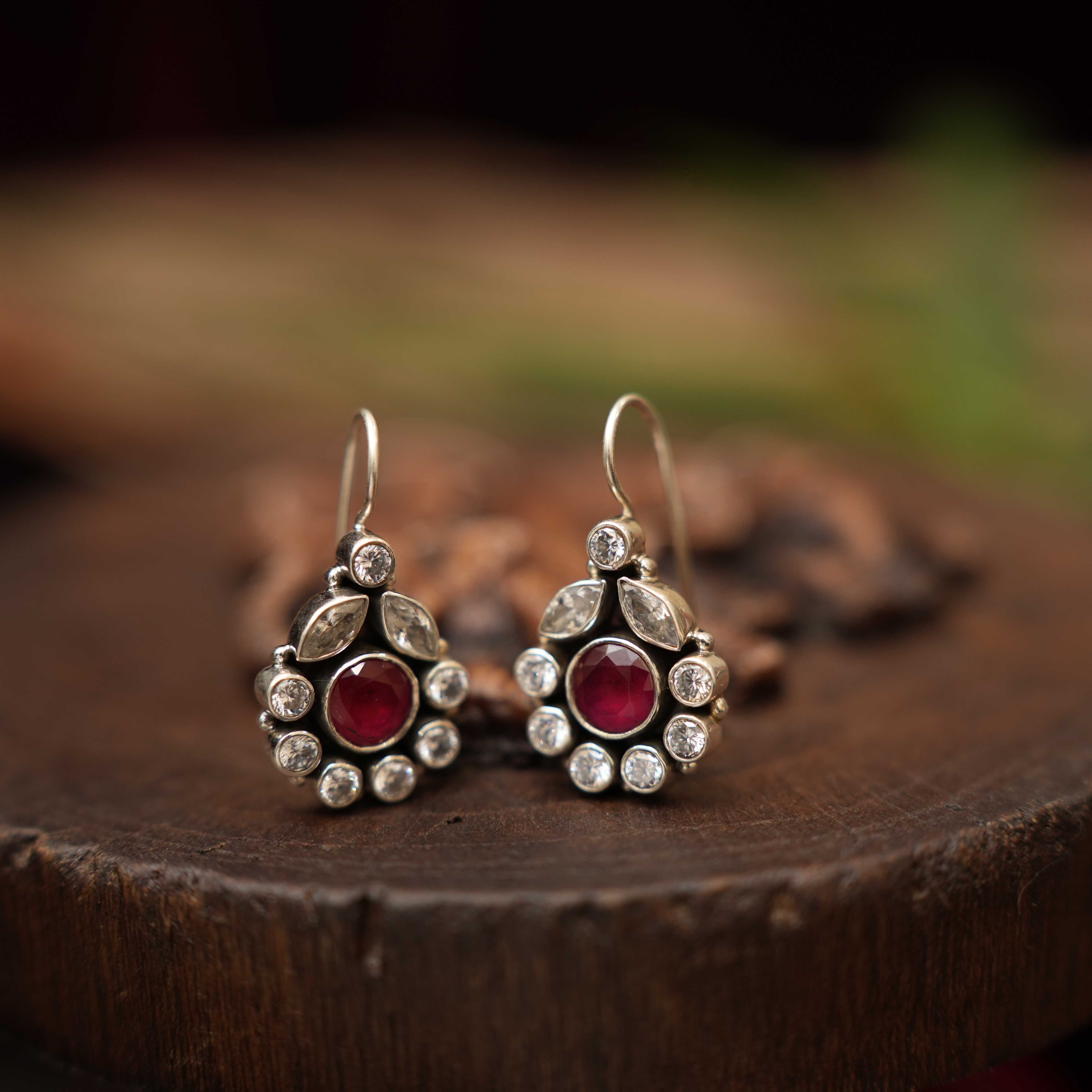 Shilpa 925 Oxidized Silver Earrings - Red