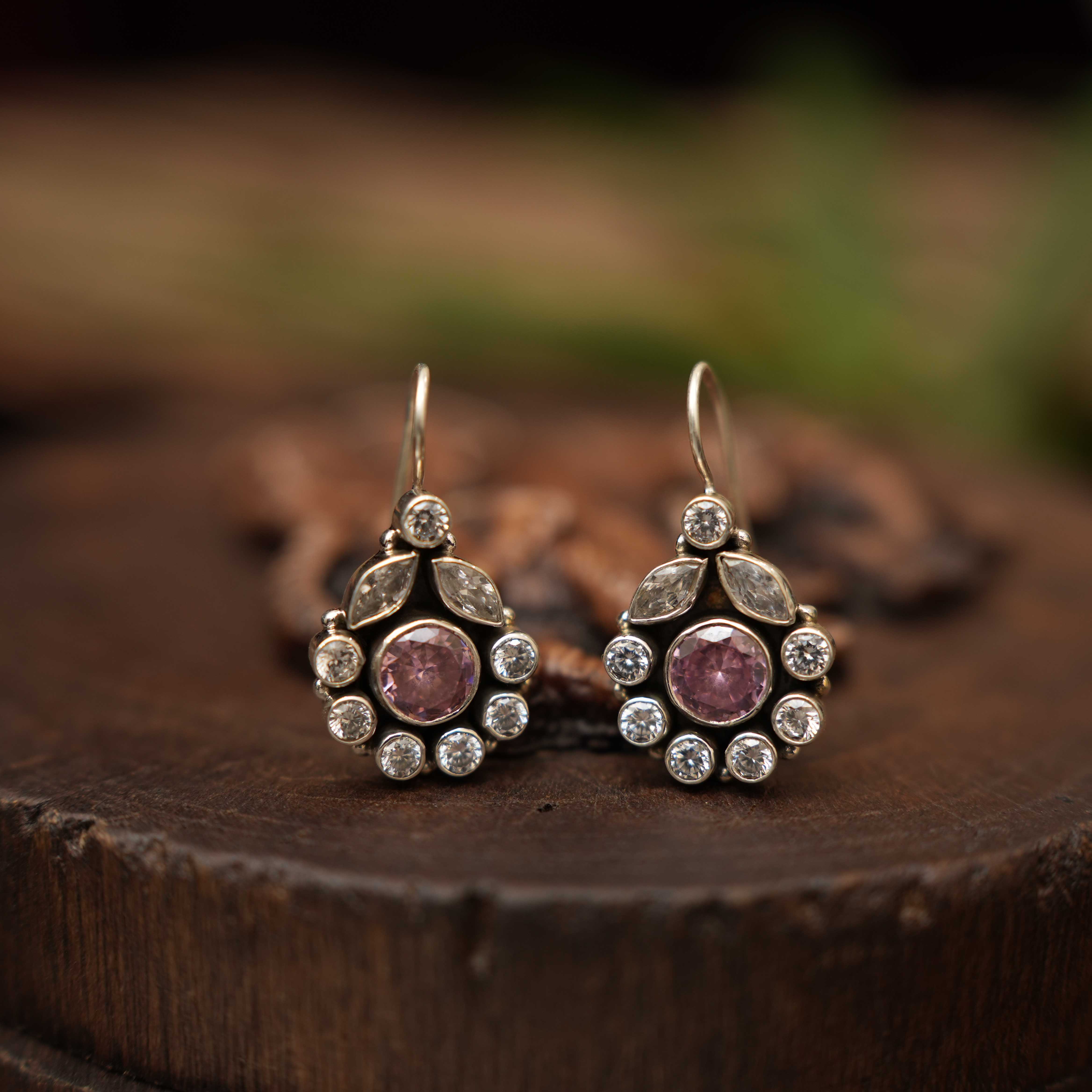 Shilpa 925 Oxidized Silver Earrings - Pink