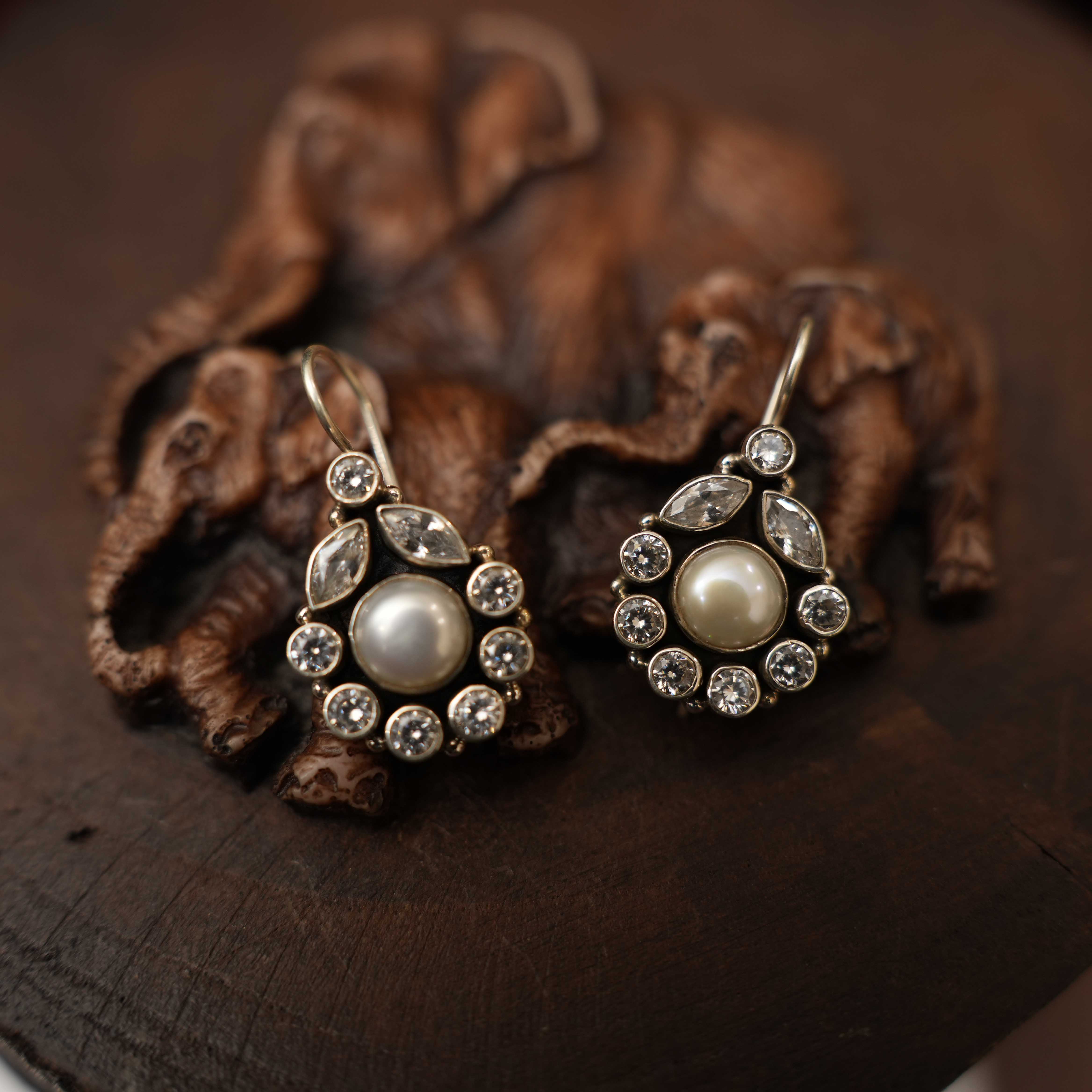 Shilpa 925 Oxidized Silver Earrings - Pearl