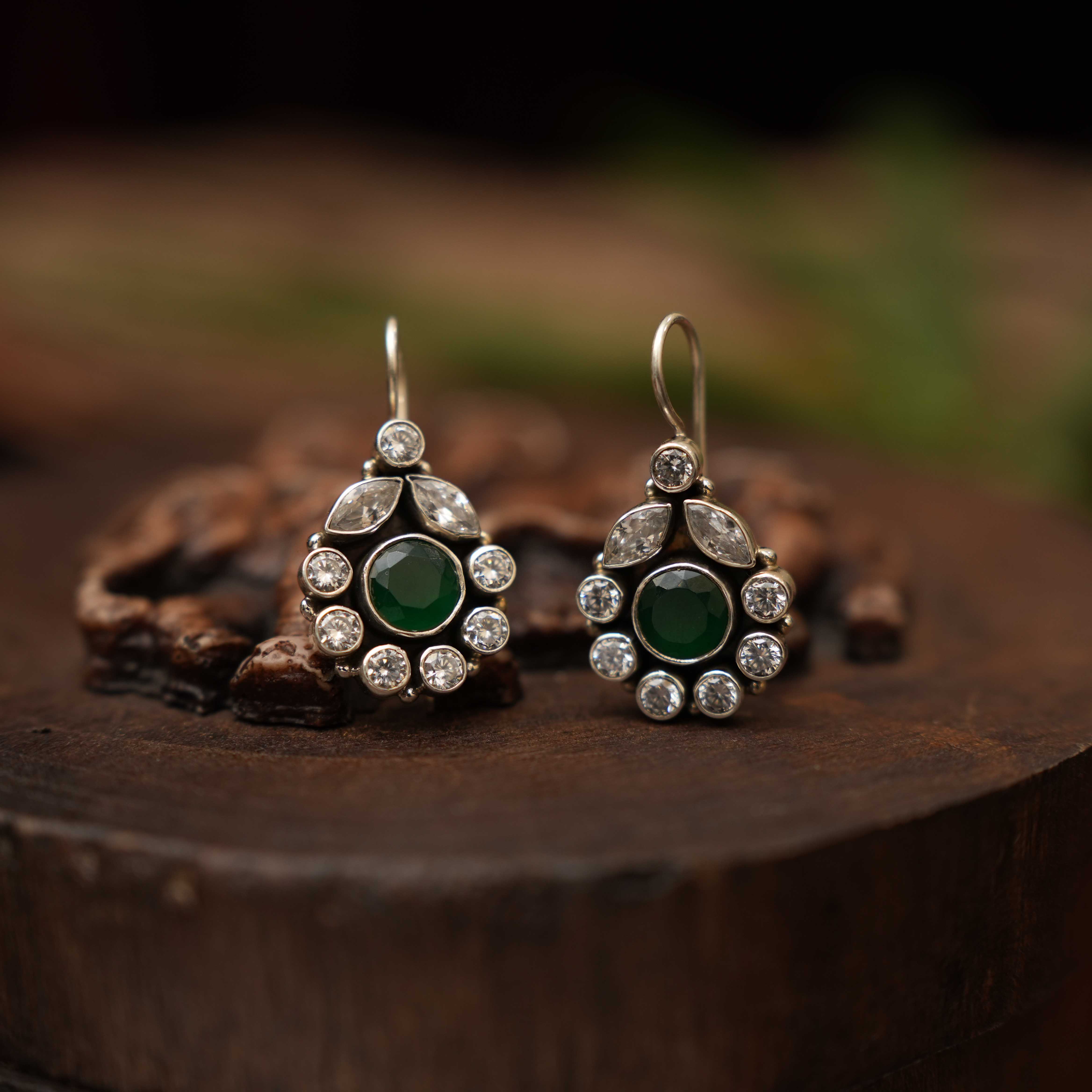 Shilpa 925 Oxidized Silver Earrings - Green