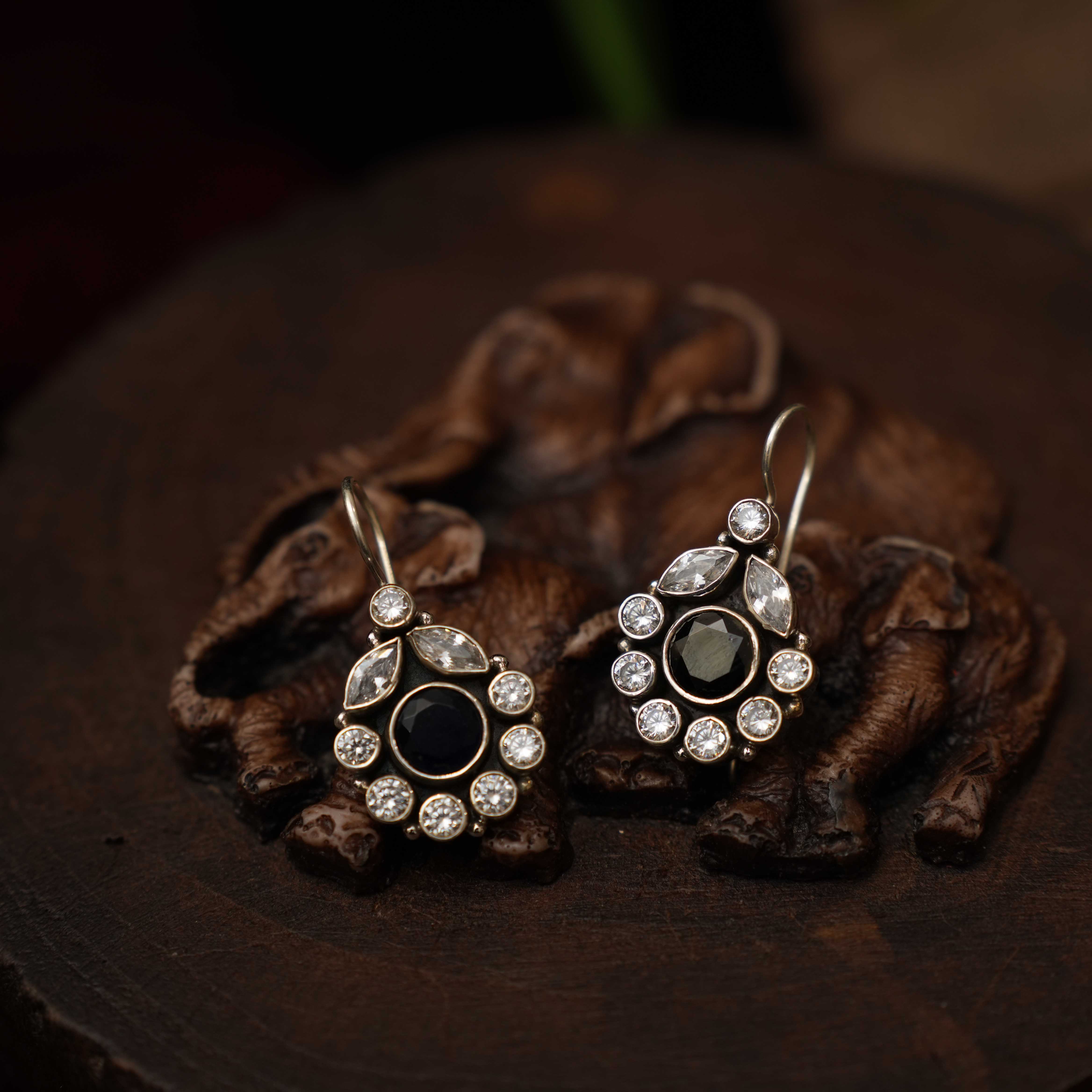 Shilpa 925 Oxidized Silver Earrings - Black