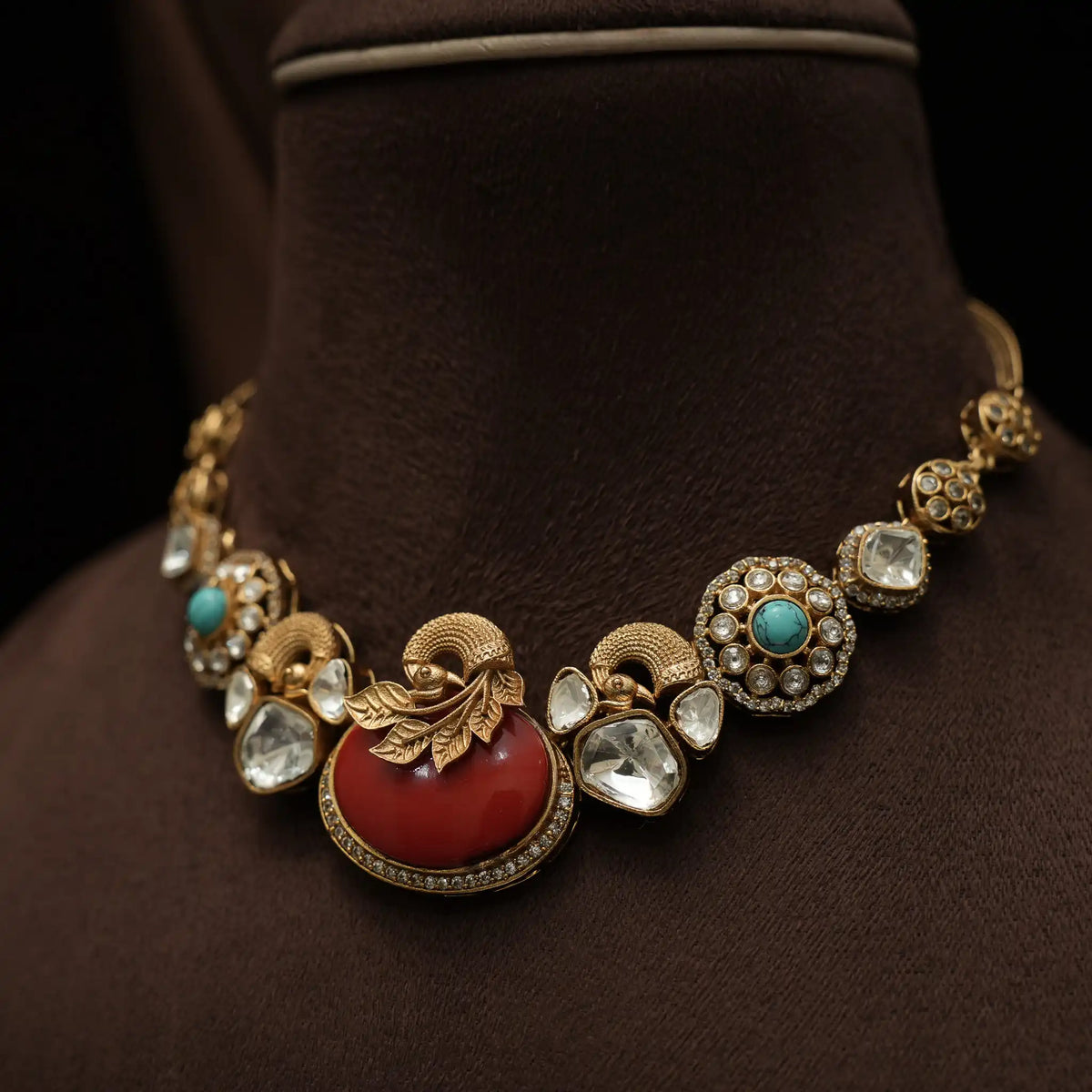 Madhvi Polki Necklace - Coral