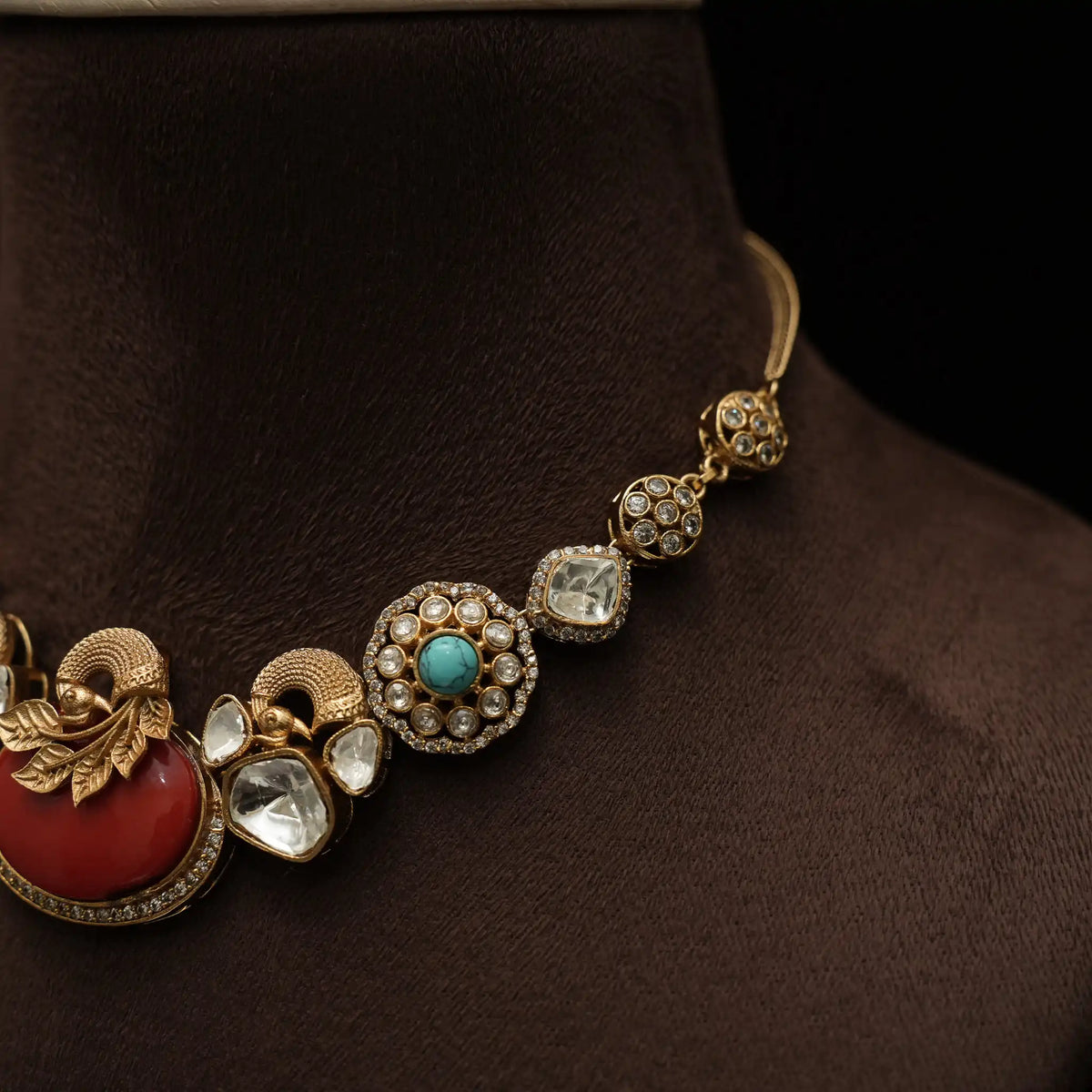 Madhvi Polki Necklace - Coral