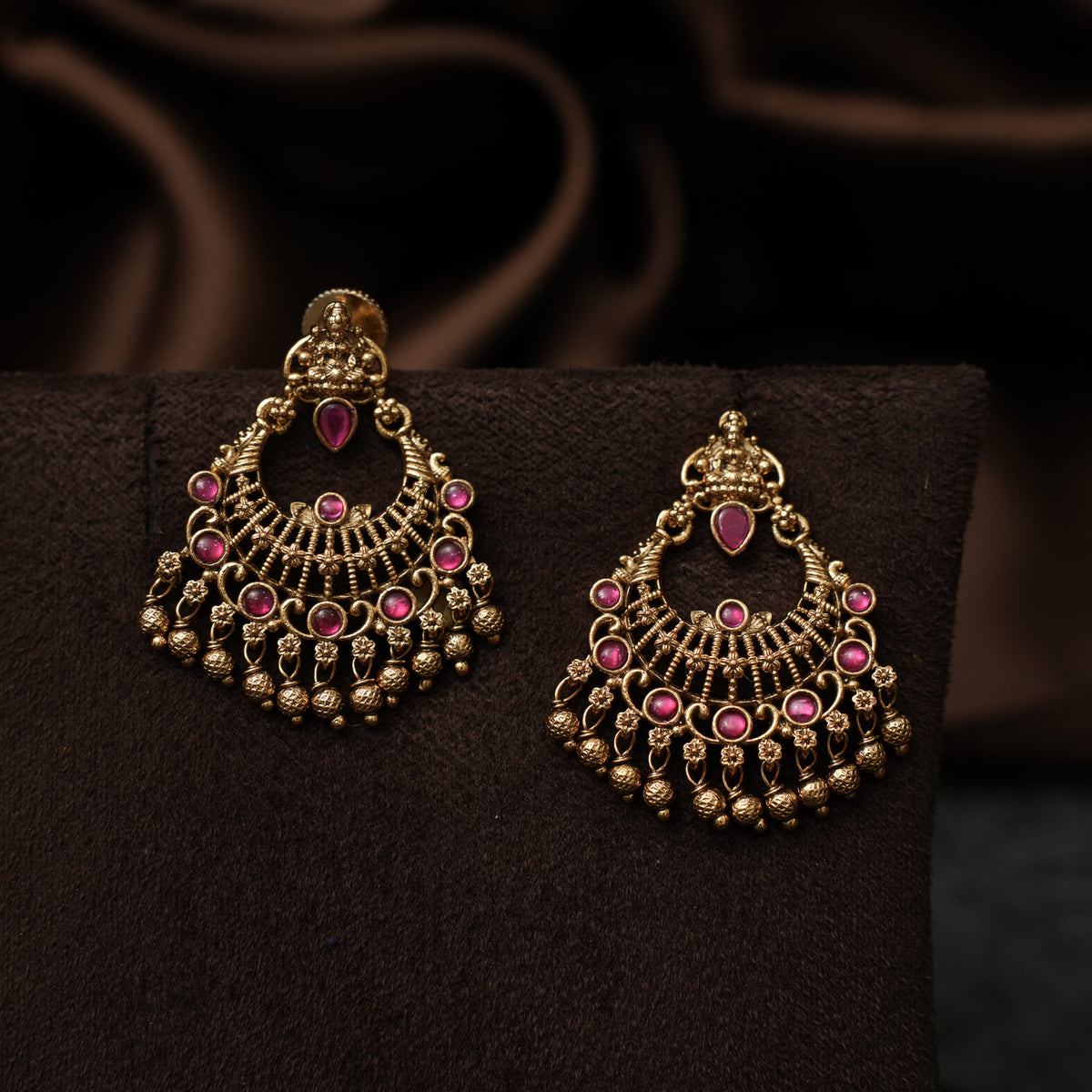 Paaru Antique Chandbali Earrings - Red