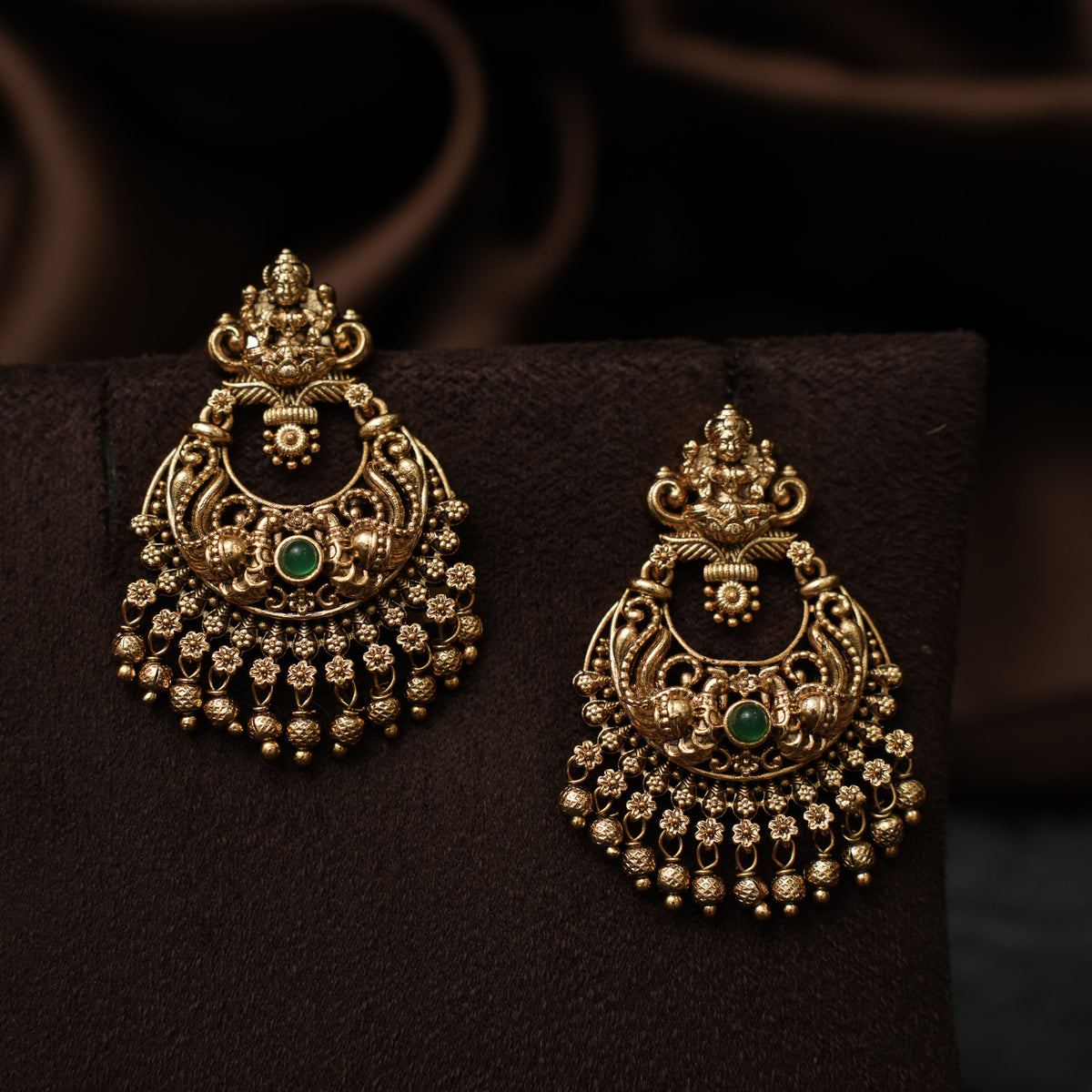 Swetha Antique Chandbali Earrings - Green